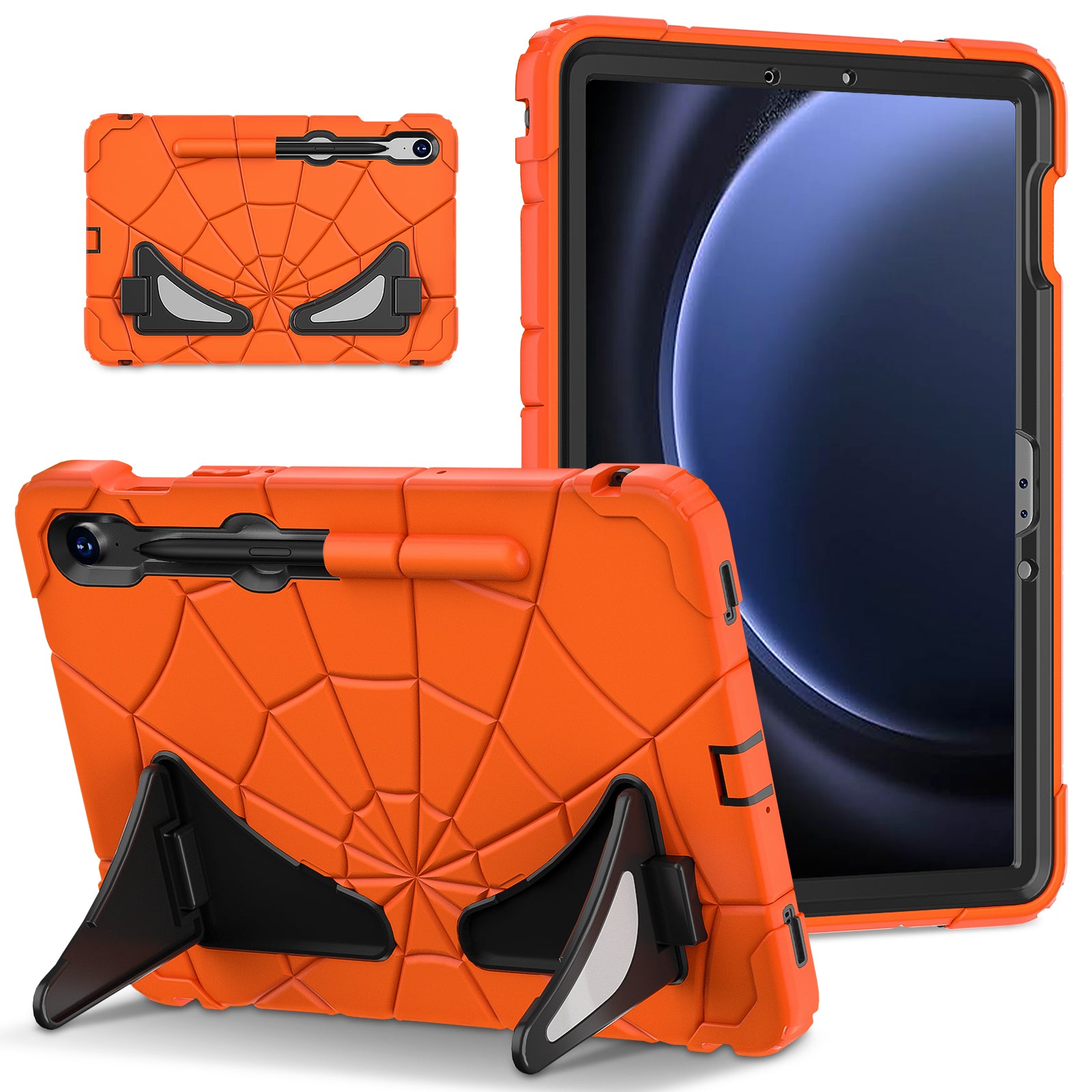 For Samsung Galaxy Tab S7 / S8 / S9 SM-X710 / S9 FE Case Spider Web Silicone+PC Rugged Protective Cover