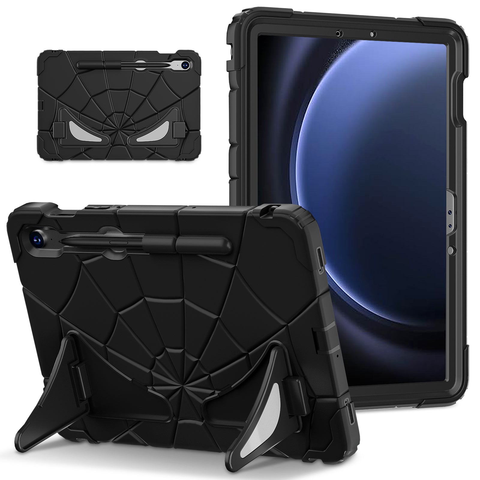 For Samsung Galaxy Tab S7 / S8 / S9 SM-X710 / S9 FE Case Spider Web Silicone+PC Rugged Protective Cover