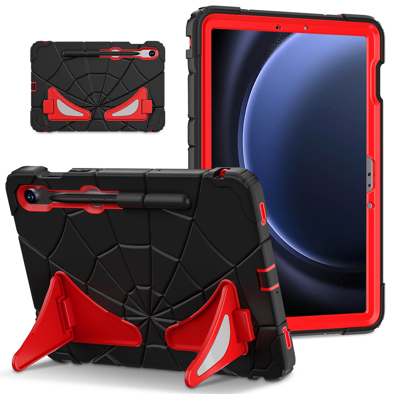 For Samsung Galaxy Tab S7 / S8 / S9 SM-X710 / S9 FE Case Spider Web Silicone+PC Rugged Protective Cover