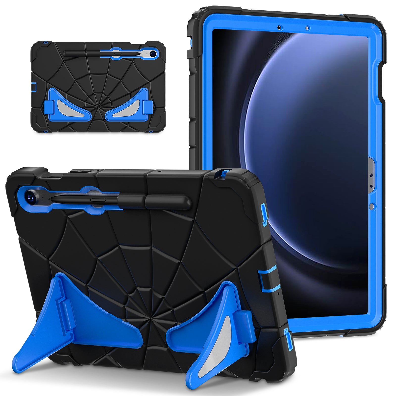 For Samsung Galaxy Tab S7 / S8 / S9 SM-X710 / S9 FE Case Spider Web Silicone+PC Rugged Protective Cover
