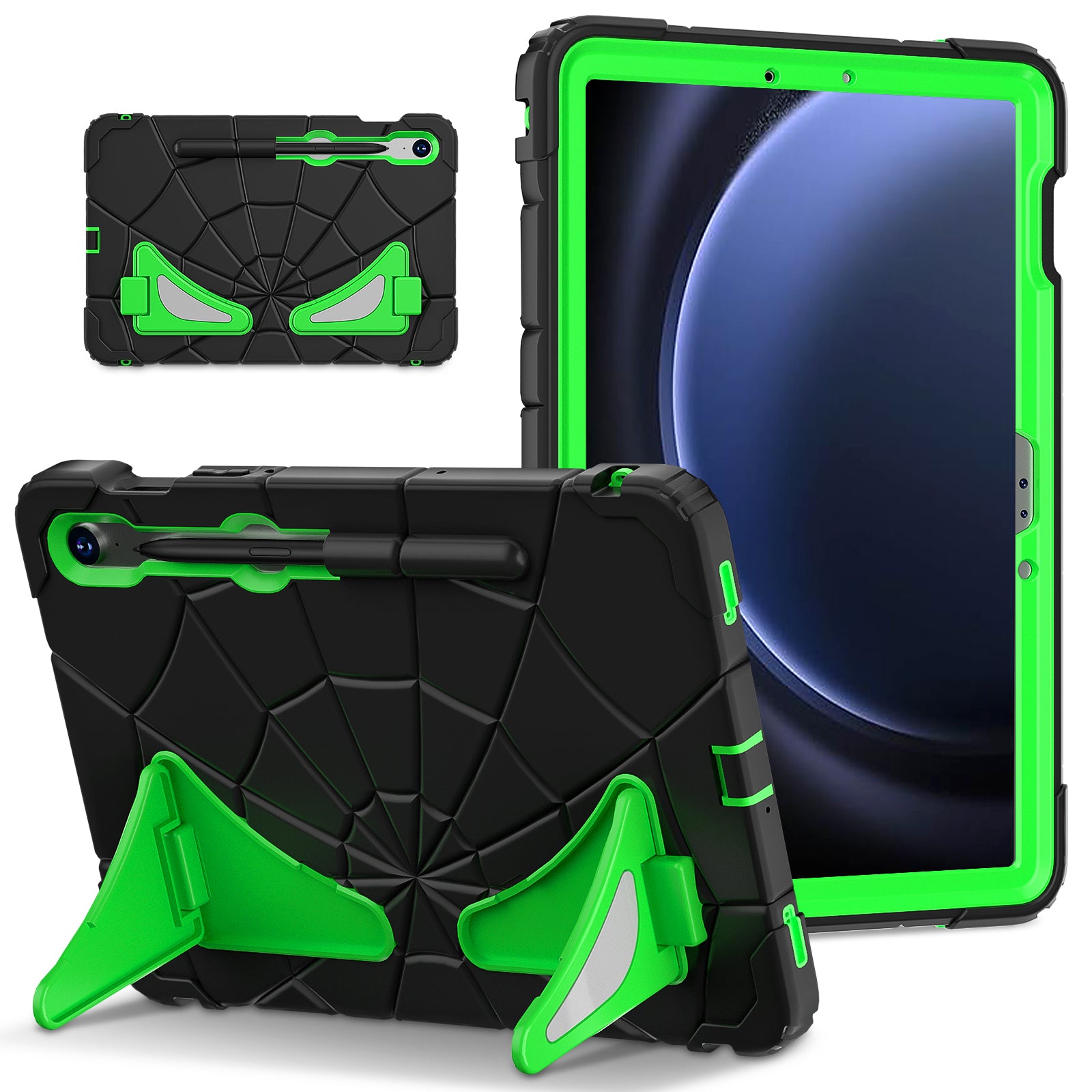 For Samsung Galaxy Tab S7 / S8 / S9 SM-X710 / S9 FE Case Spider Web Silicone+PC Rugged Protective Cover