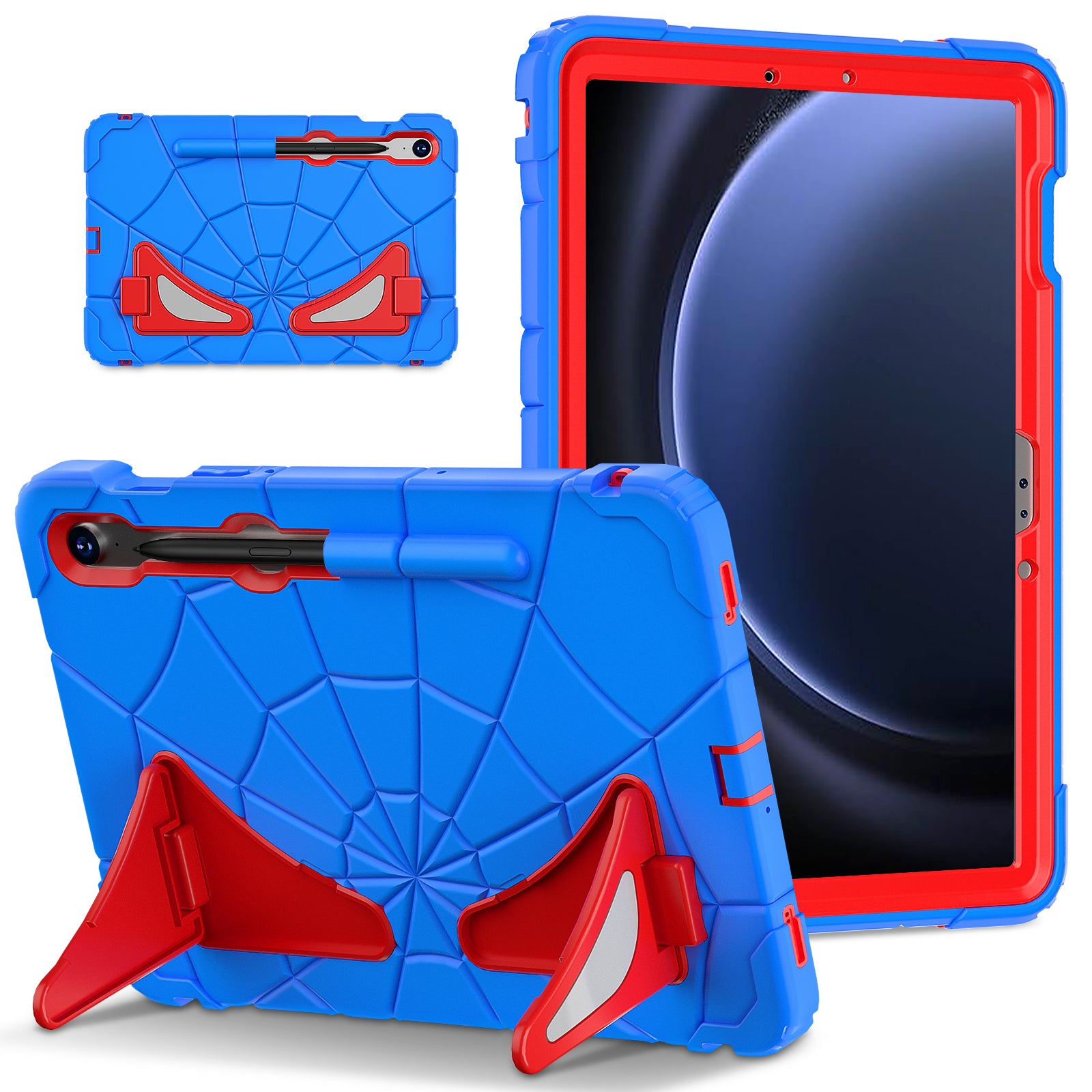 For Samsung Galaxy Tab S7 / S8 / S9 SM-X710 / S9 FE Case Spider Web Silicone+PC Rugged Protective Cover