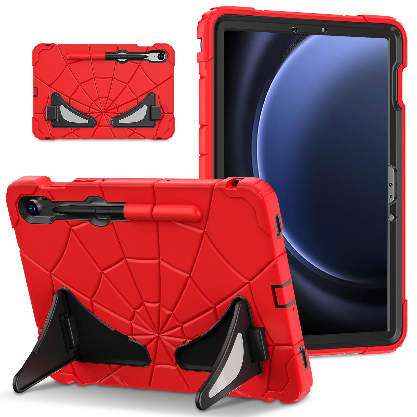 For Samsung Galaxy Tab S7 / S8 / S9 SM-X710 / S9 FE Case Spider Web Silicone+PC Rugged Protective Cover