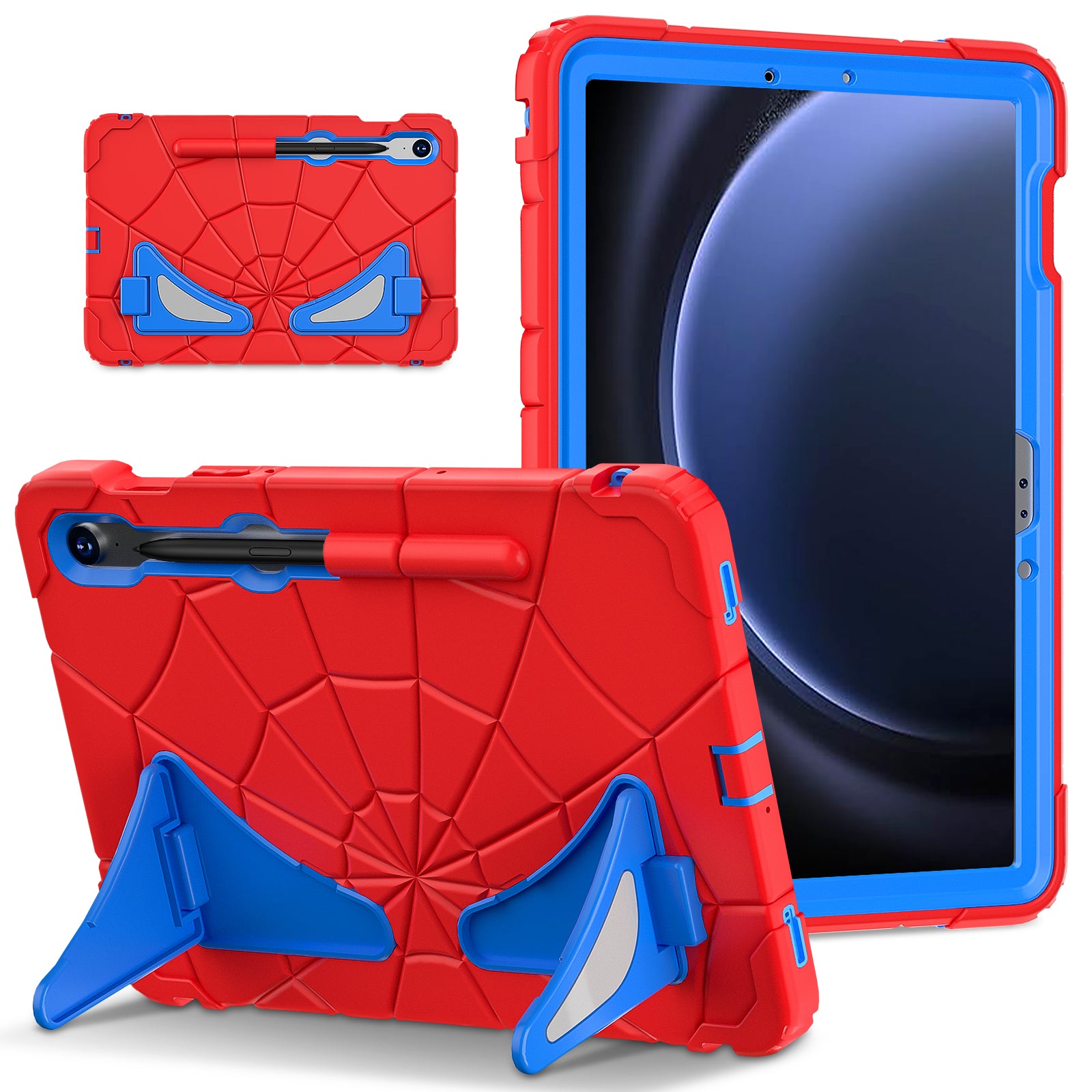 For Samsung Galaxy Tab S7 / S8 / S9 SM-X710 / S9 FE Case Spider Web Silicone+PC Rugged Protective Cover