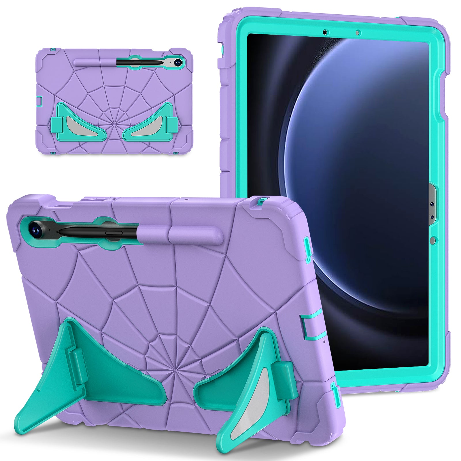 For Samsung Galaxy Tab S7 / S8 / S9 SM-X710 / S9 FE Case Spider Web Silicone+PC Rugged Protective Cover