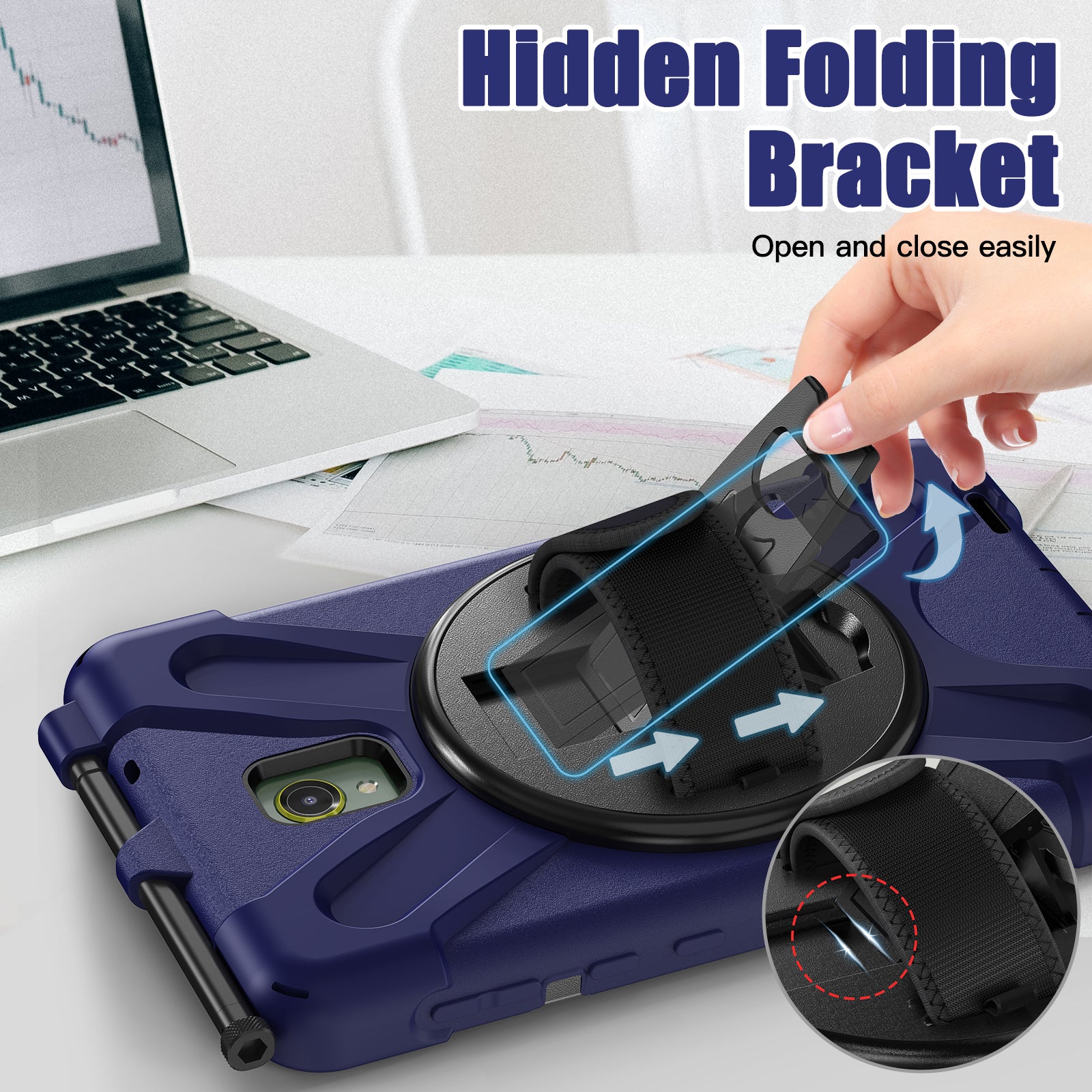 For Samsung Galaxy Tab Active 3 T570 / Tab Active5 X306B Case Hand Strap Kickstand PC+Silicone Rugged Cover