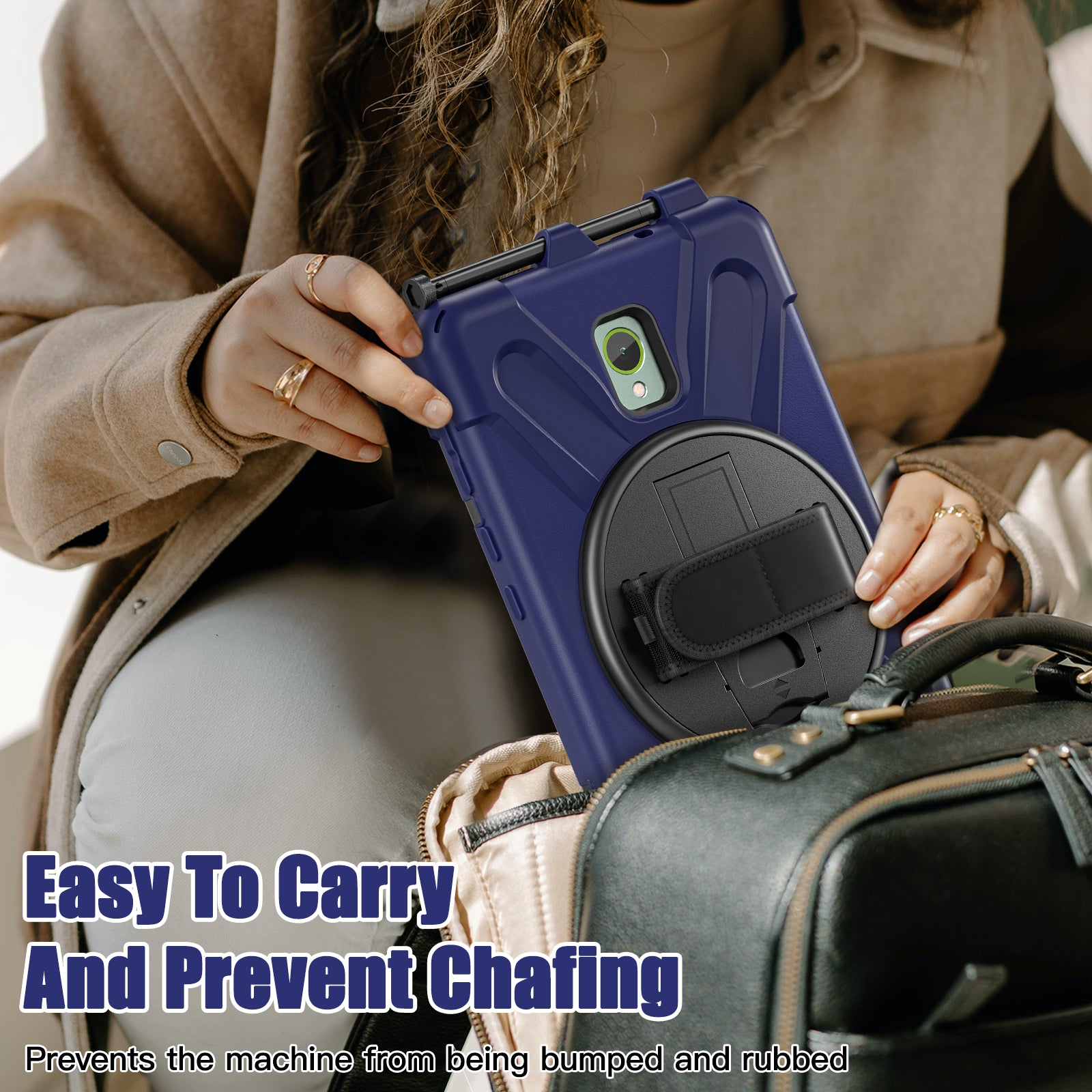 For Samsung Galaxy Tab Active 3 T570 / Tab Active5 X306B Case Hand Strap Kickstand PC+Silicone Rugged Cover
