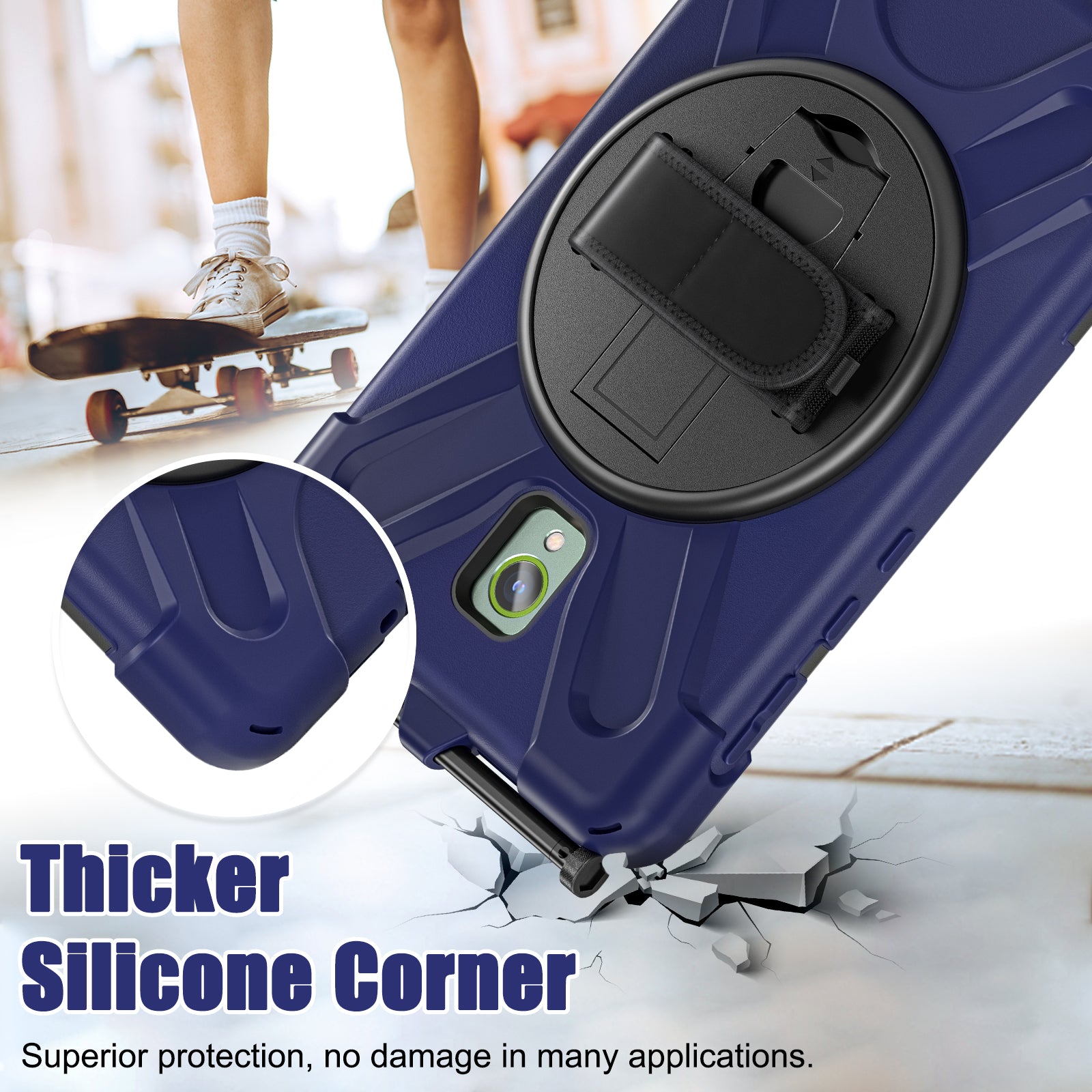 For Samsung Galaxy Tab Active 3 T570 / Tab Active5 X306B Case Hand Strap Kickstand PC+Silicone Rugged Cover