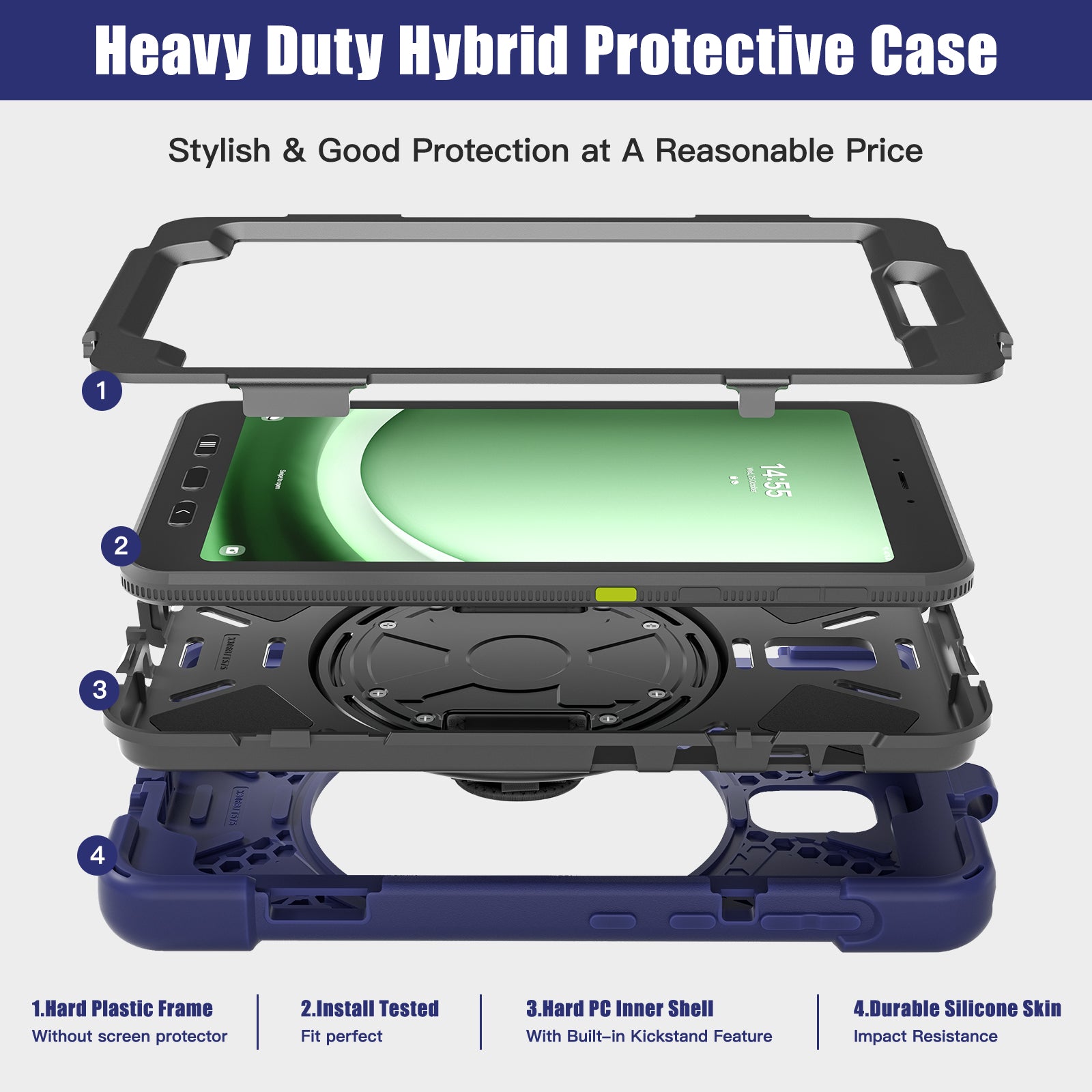 For Samsung Galaxy Tab Active 3 T570 / Tab Active5 X306B Case Hand Strap Kickstand PC+Silicone Rugged Cover