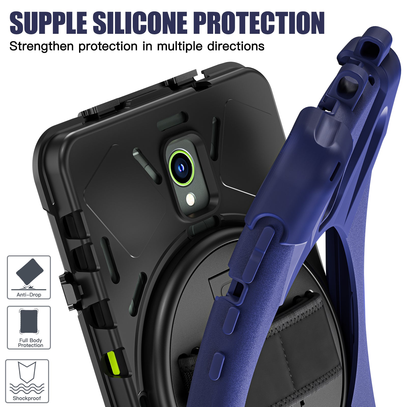For Samsung Galaxy Tab Active 3 T570 / Tab Active5 X306B Case Hand Strap Kickstand PC+Silicone Rugged Cover