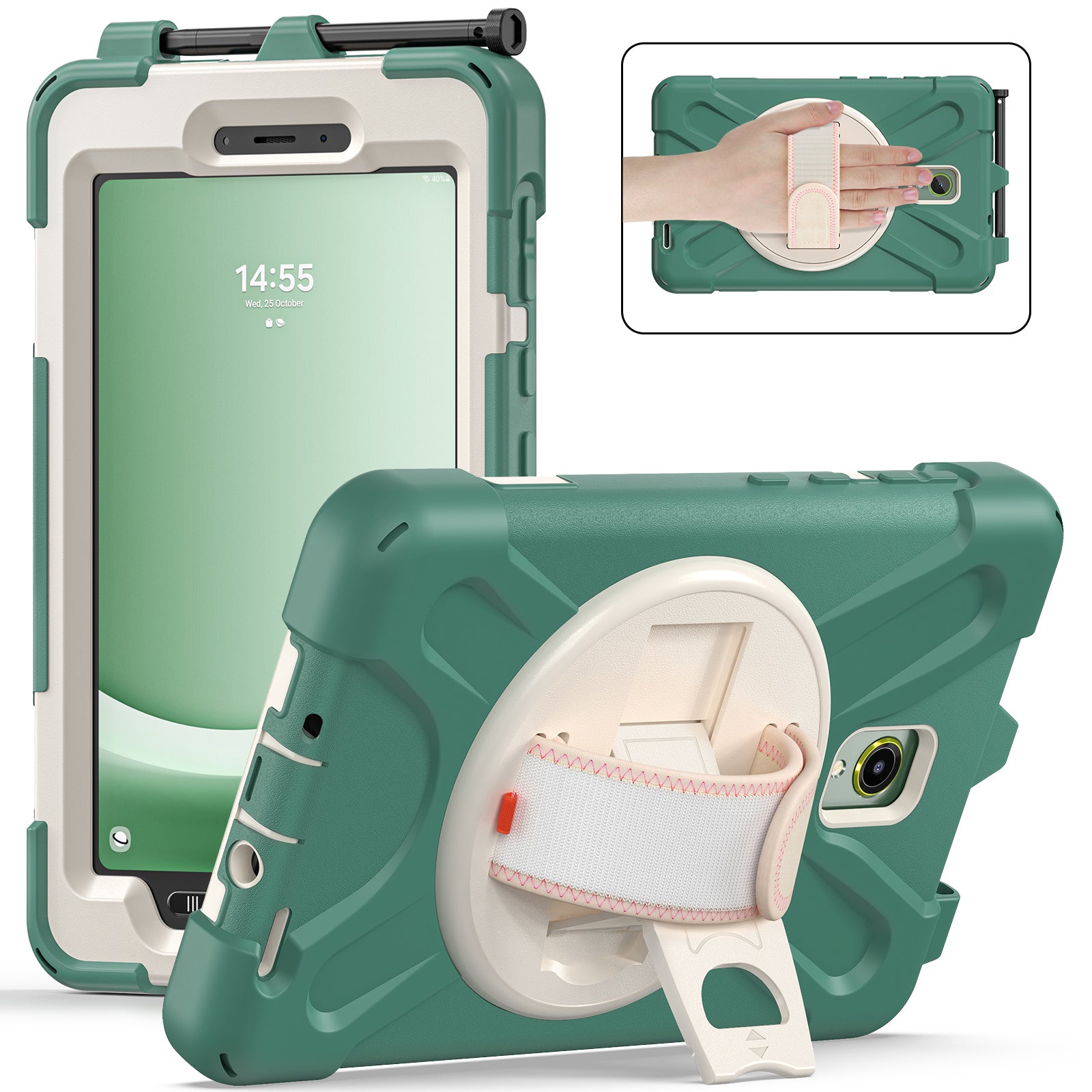 For Samsung Galaxy Tab Active 3 T570 / Tab Active5 X306B Case Hand Strap Kickstand PC+Silicone Rugged Cover