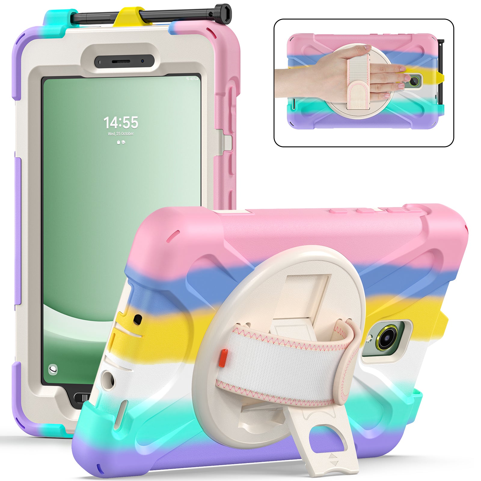 For Samsung Galaxy Tab Active 3 T570 / Tab Active5 X306B Case Hand Strap Kickstand PC+Silicone Rugged Cover
