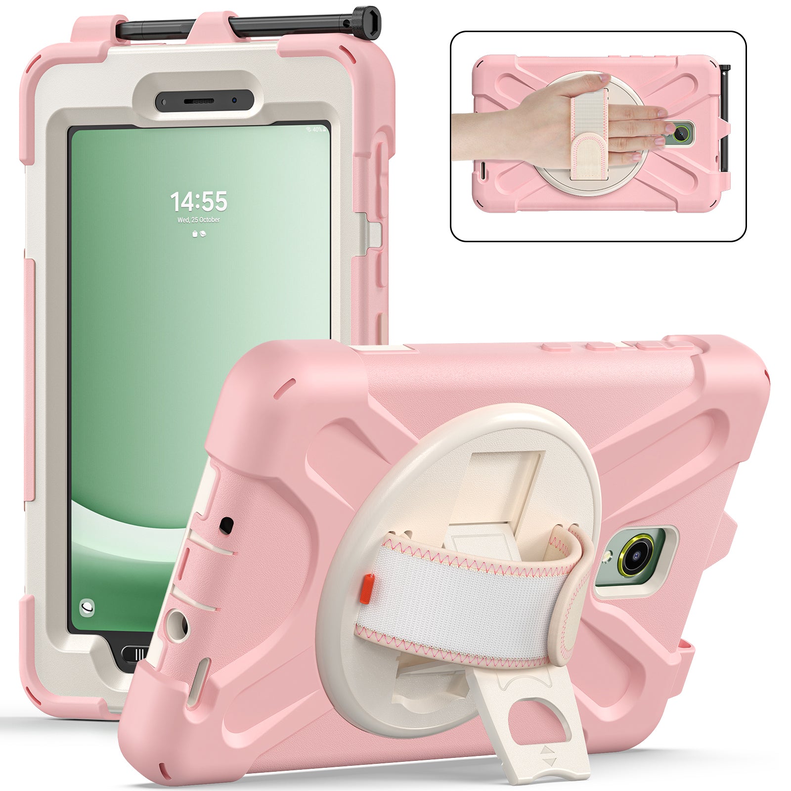 For Samsung Galaxy Tab Active 3 T570 / Tab Active5 X306B Case Hand Strap Kickstand PC+Silicone Rugged Cover