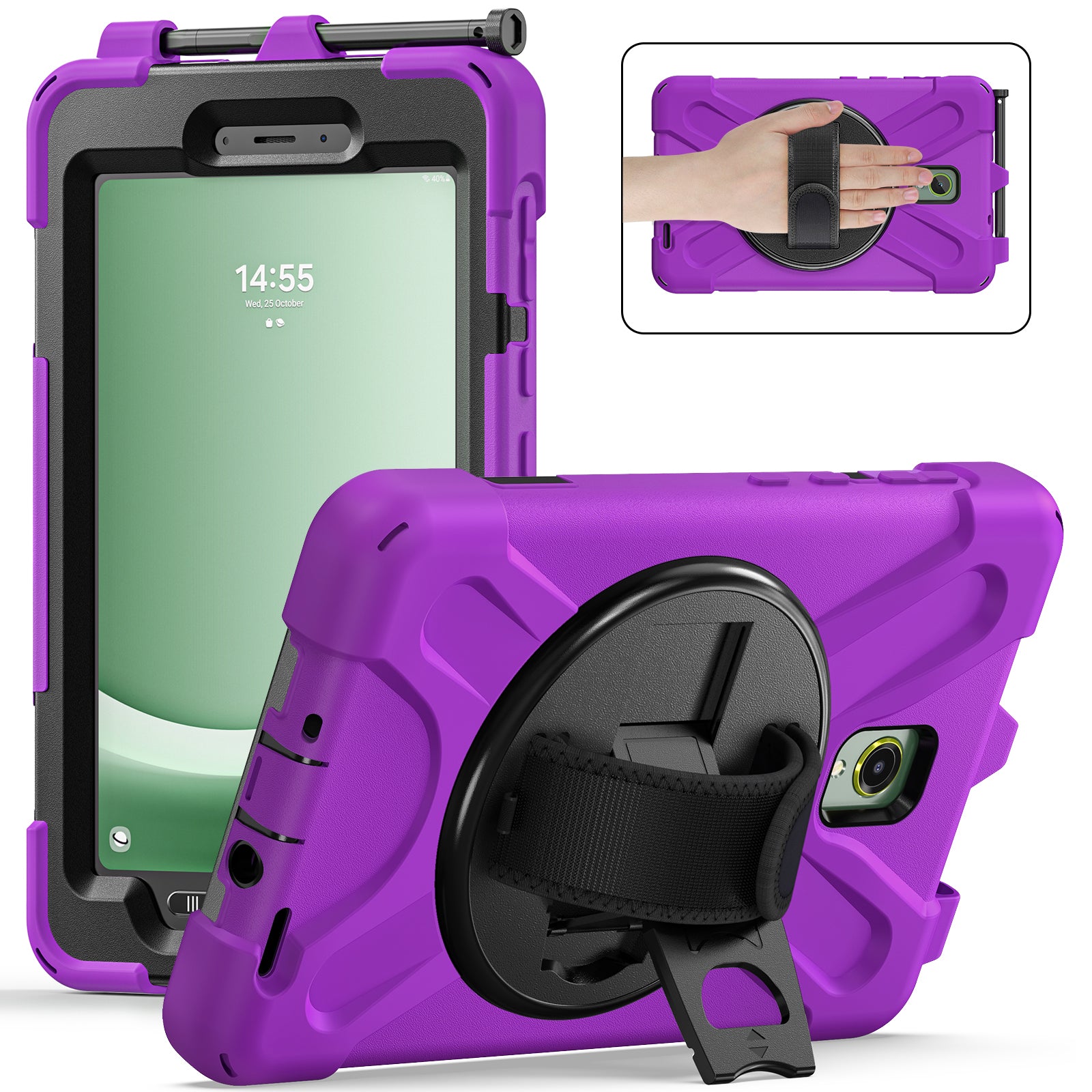 For Samsung Galaxy Tab Active 3 T570 / Tab Active5 X306B Case Hand Strap Kickstand PC+Silicone Rugged Cover