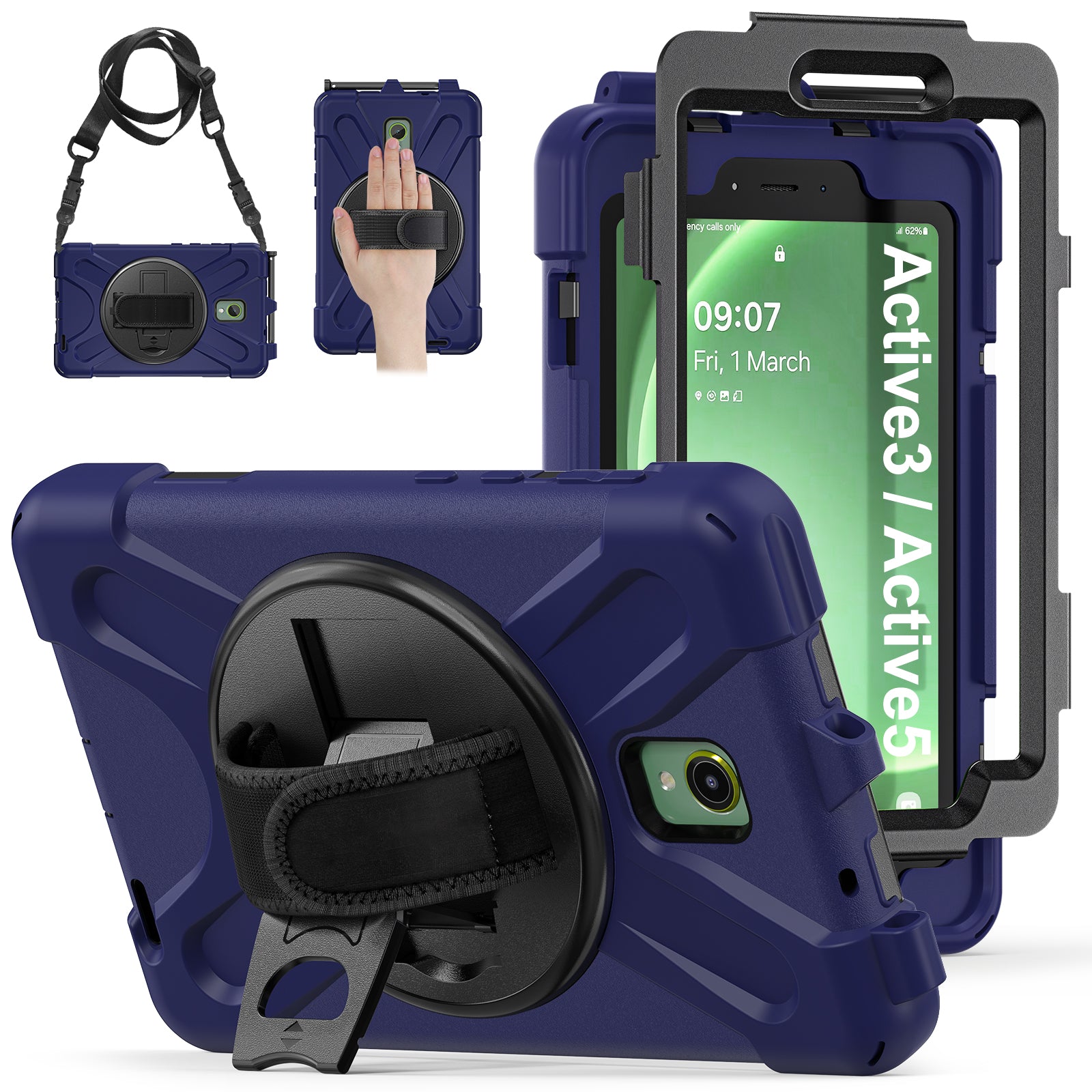 For Samsung Galaxy Tab Active 3 T570 / Tab Active5 X306B Case PC+Silicone Protective Cover with Shoulder Strap