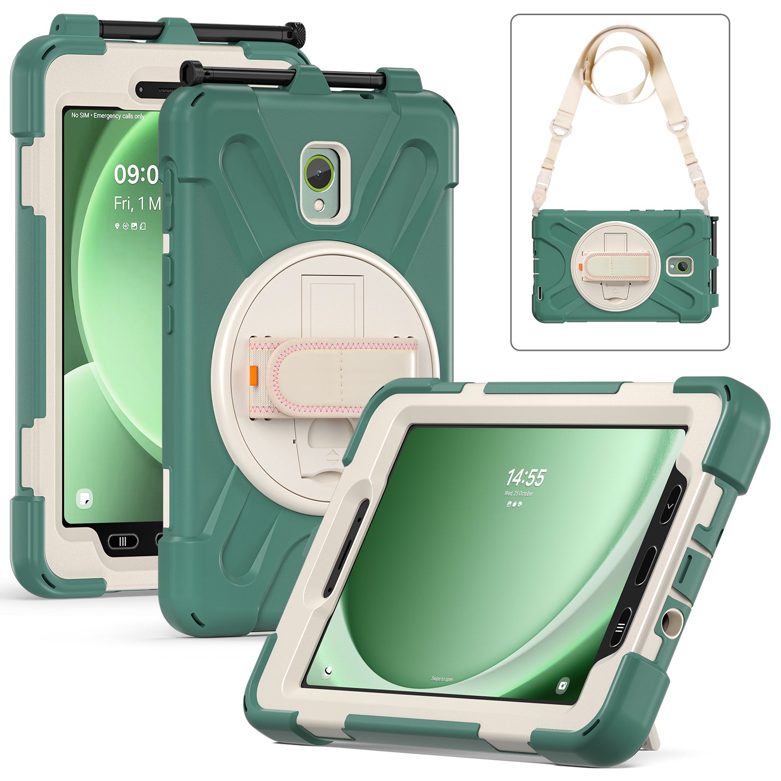 For Samsung Galaxy Tab Active 3 T570 / Tab Active5 X306B Case PC+Silicone Protective Cover with Shoulder Strap
