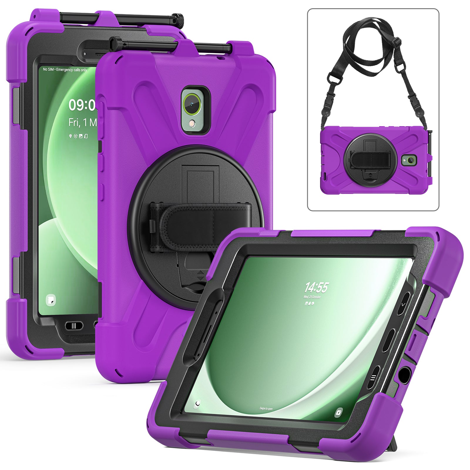 For Samsung Galaxy Tab Active 3 T570 / Tab Active5 X306B Case PC+Silicone Protective Cover with Shoulder Strap