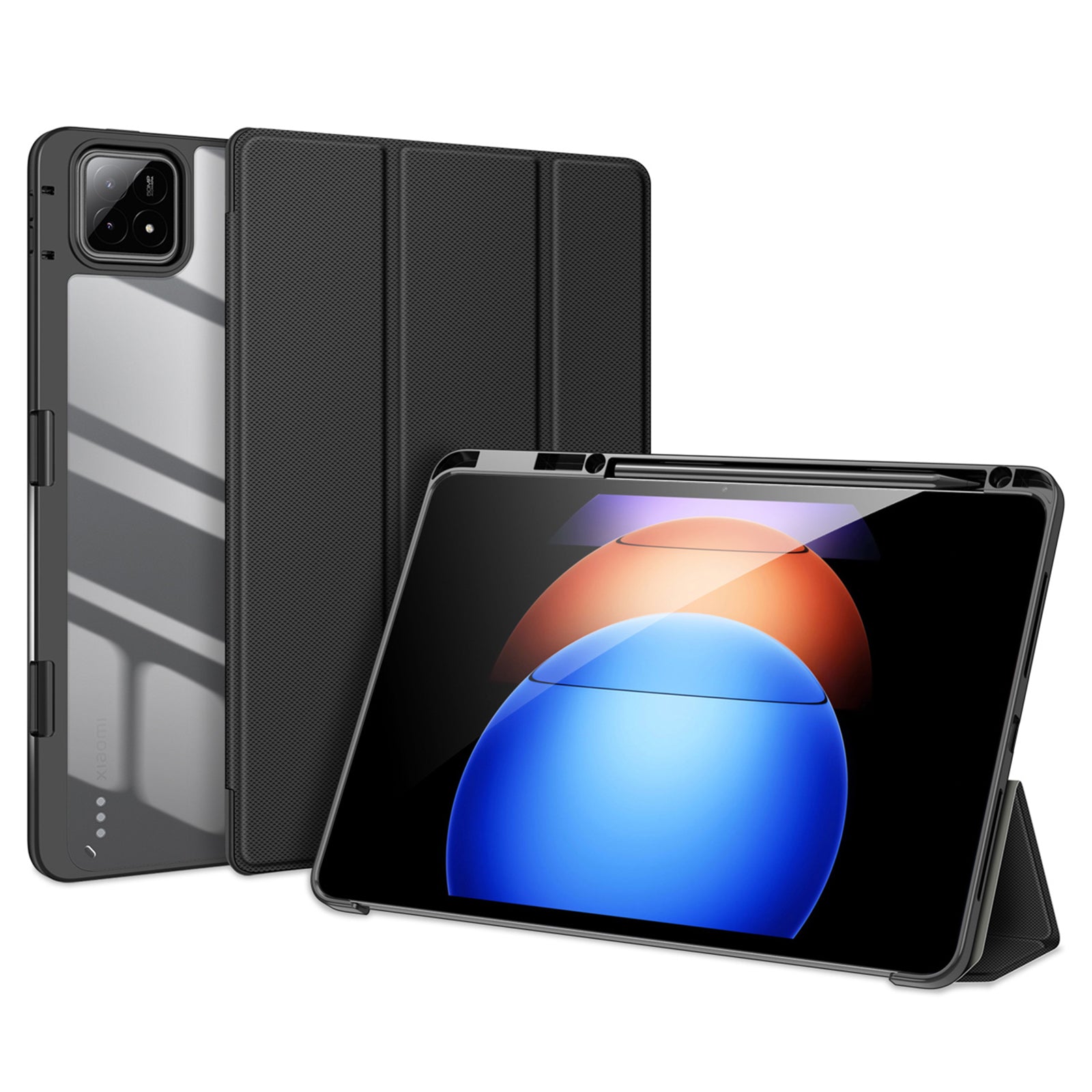 DUX DUCIS TOBY Series For Xiaomi Pad 6S Pro 12.4 Case Tri-fold Stand PU Leather Tablet Cover, Black