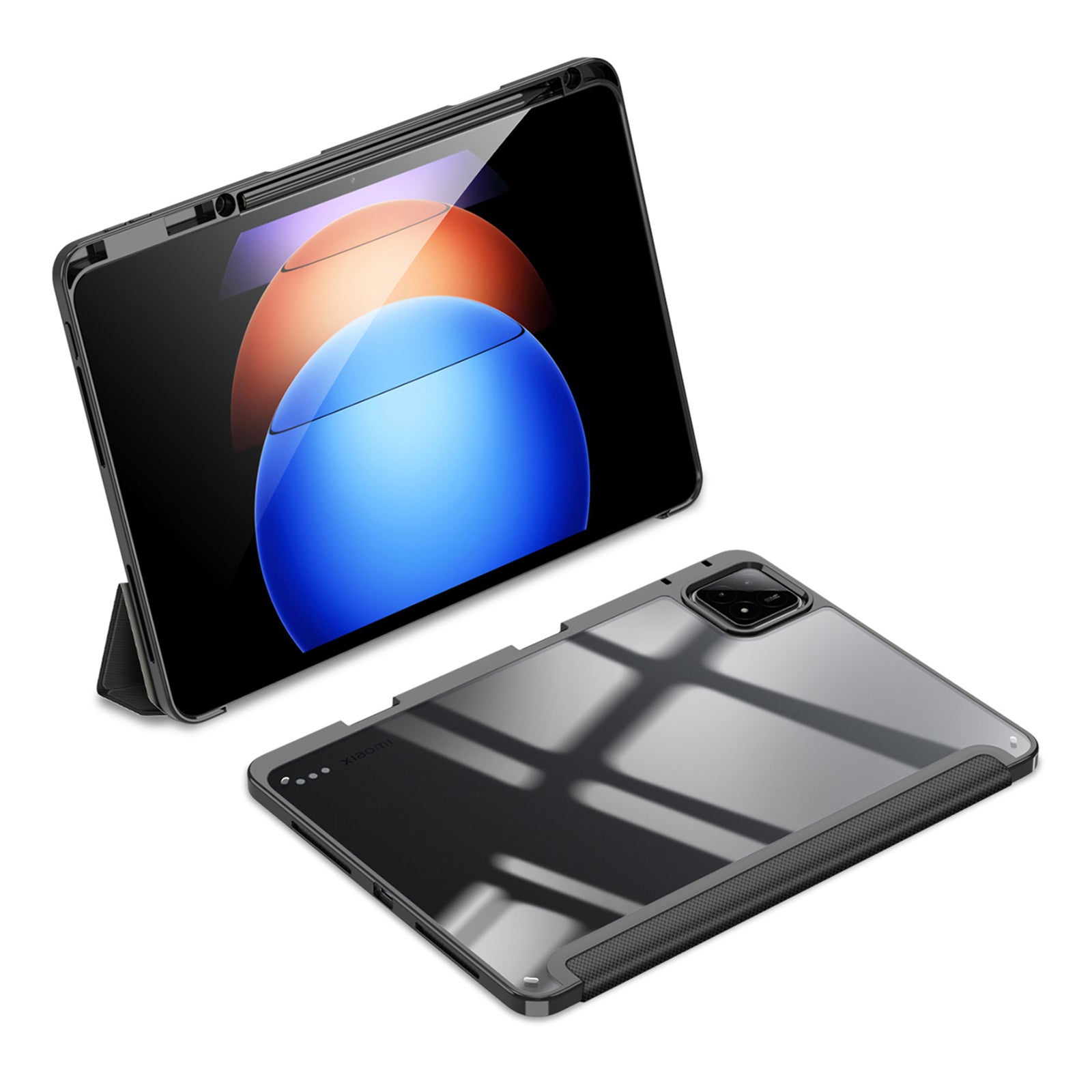 DUX DUCIS TOBY Series For Xiaomi Pad 6S Pro 12.4 Case Tri-fold Stand PU Leather Tablet Cover, Black