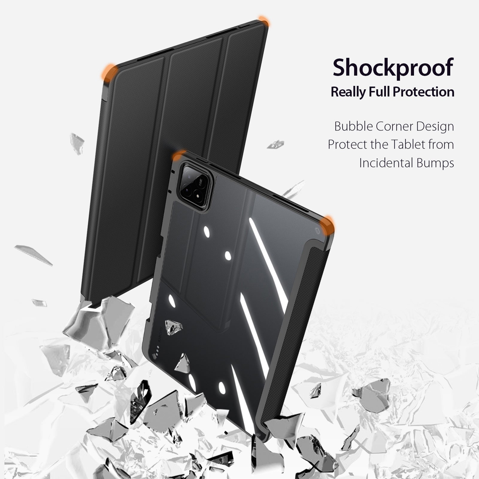 DUX DUCIS TOBY Series For Xiaomi Pad 6S Pro 12.4 Case Tri-fold Stand PU Leather Tablet Cover, Black