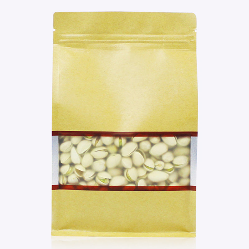 MX-004 100PCS Resealable Kraft Paper Bag 14x24cm Food Packaging Bags with Window