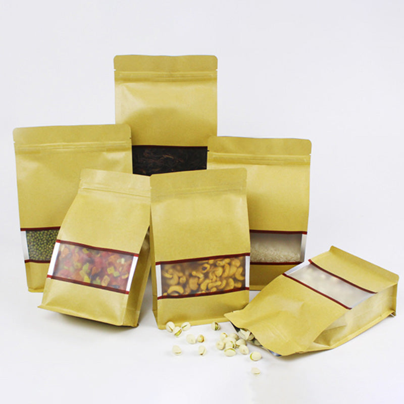 MX-004 100PCS Kraft Paper Bag 16x26cm Zipper Lock Storage Bags for Food Candy Tea