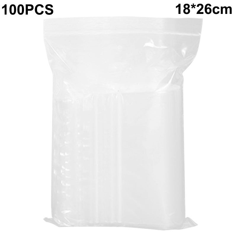 MX-054 100Pcs / Pack Small PE Bags Clear 18 x 26cm Zip Lock Bags Resealable Bags for Kitchen Storage