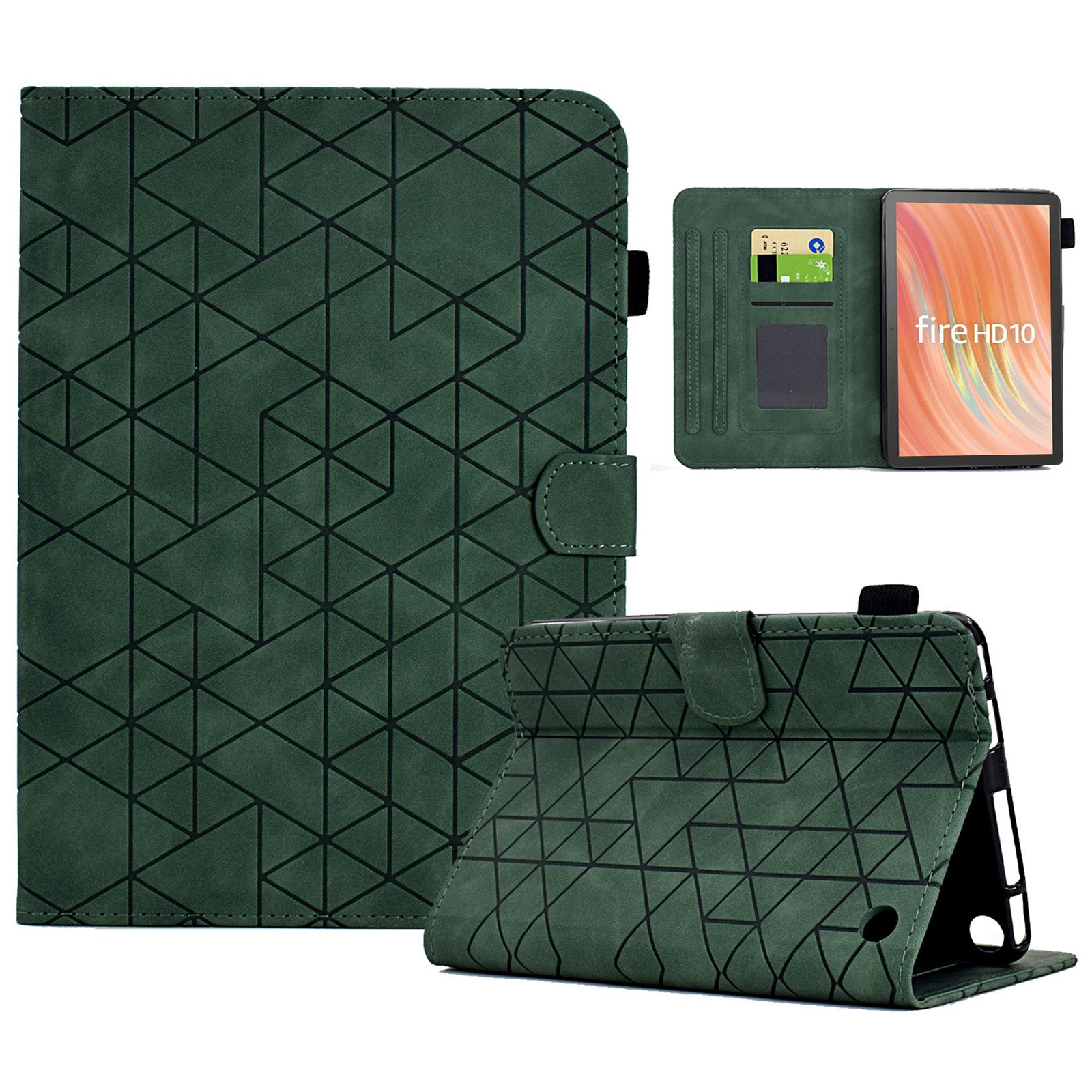 A9 For Amazon Fire HD 10 (2023) Case Card Slots Stand Rhombus Leather Tablet Cover