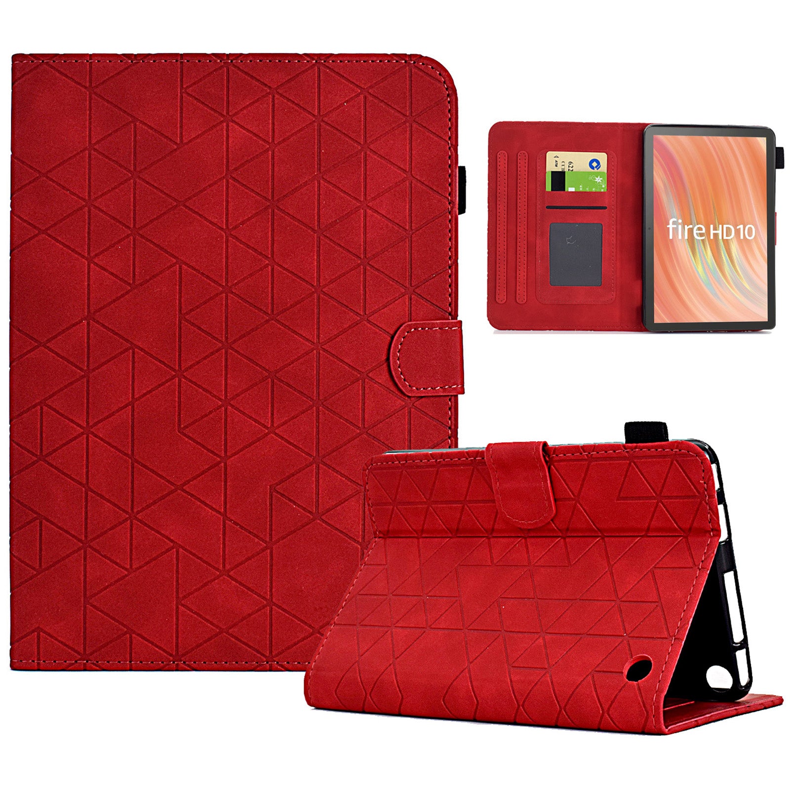 A9 For Amazon Fire HD 10 (2023) Case Card Slots Stand Rhombus Leather Tablet Cover