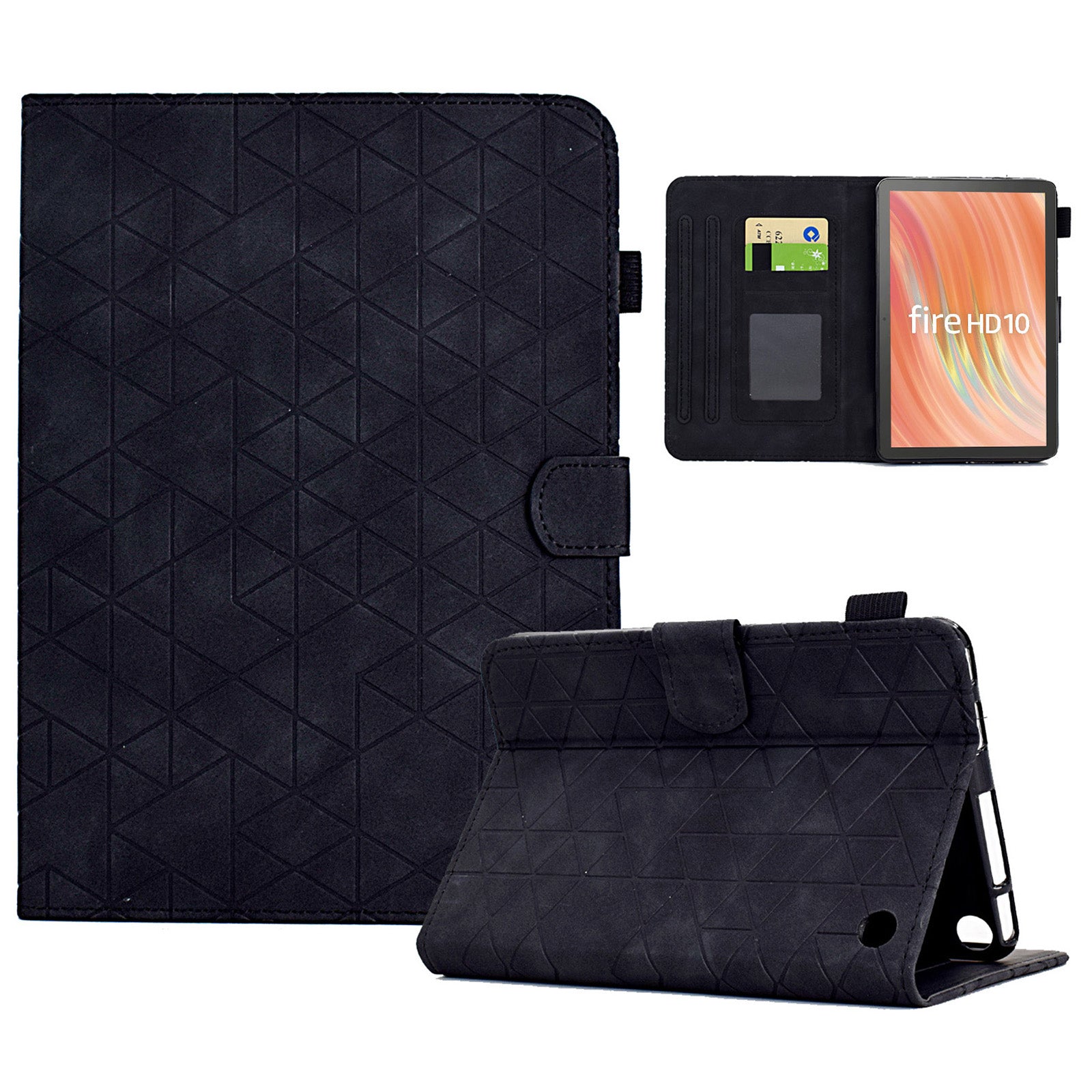 A9 For Amazon Fire HD 10 (2023) Case Card Slots Stand Rhombus Leather Tablet Cover