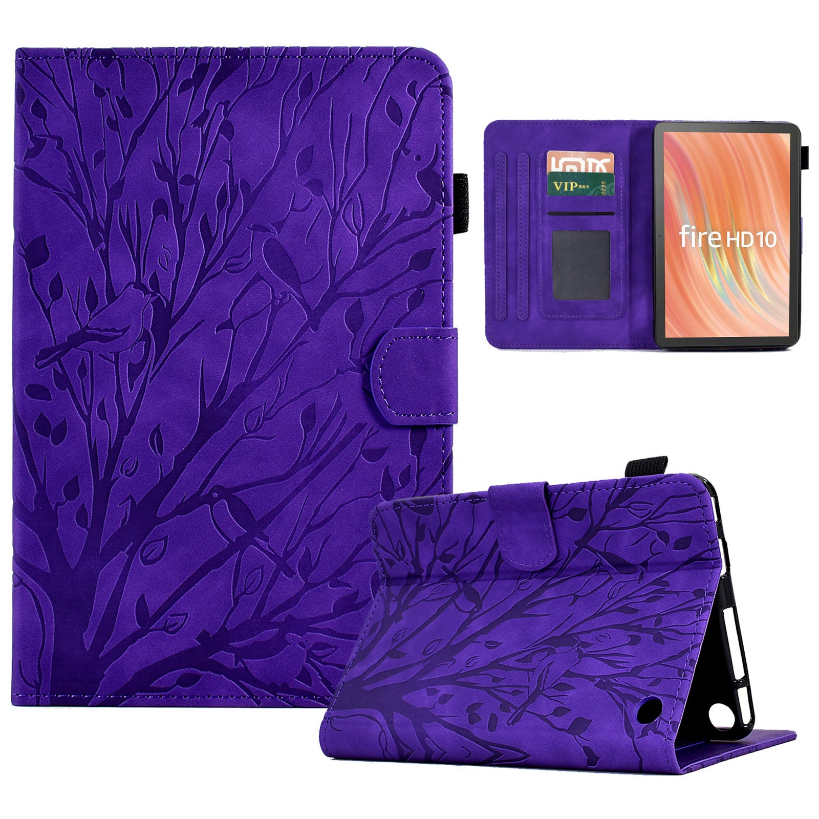 A8 For Amazon Fire HD 10 (2023) Stand Case Leather Tablet Cover with Card Slots