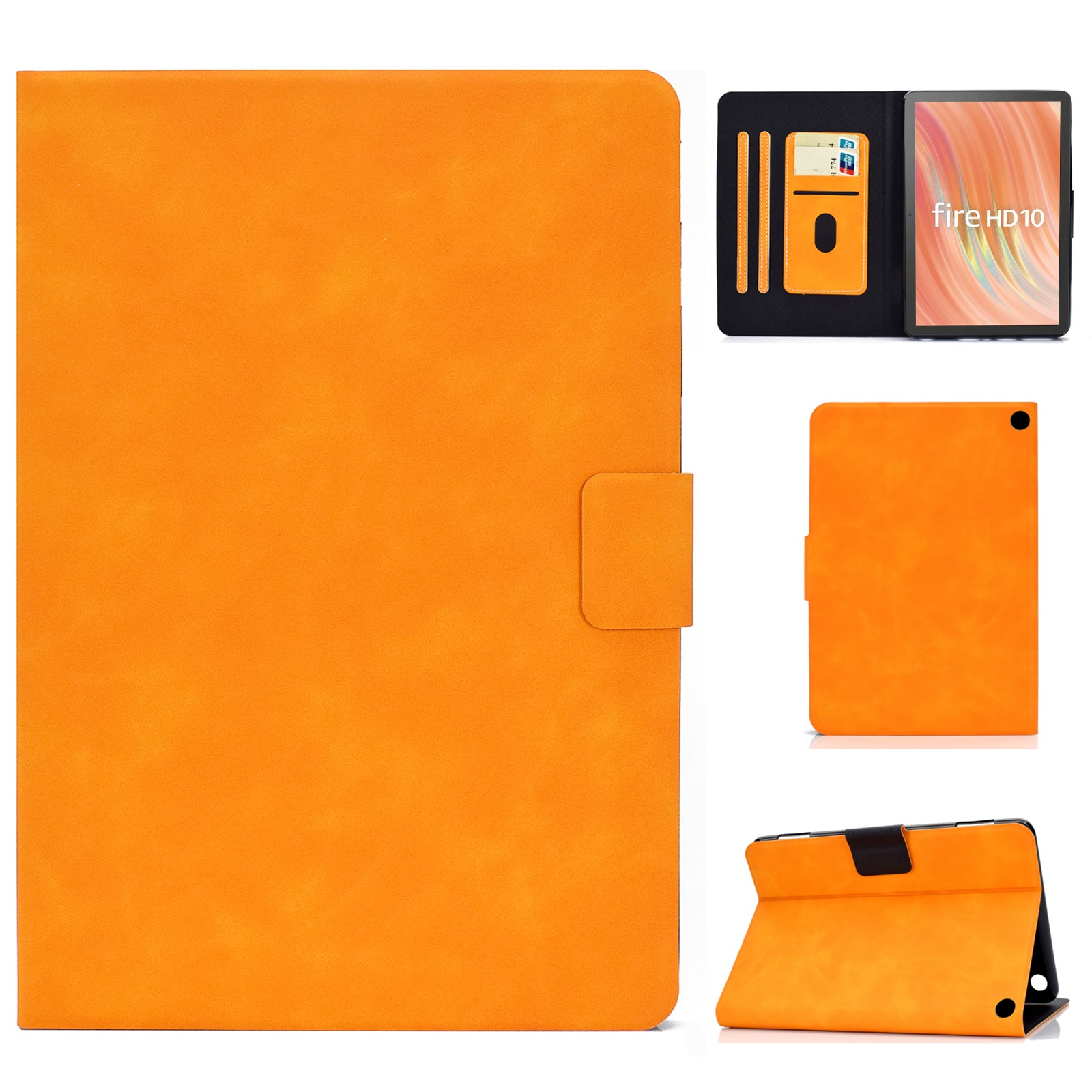 A5 For Amazon Fire HD 10 (2023) Case Cowhide Texture PU Leather Tablet Cover with Card Slot