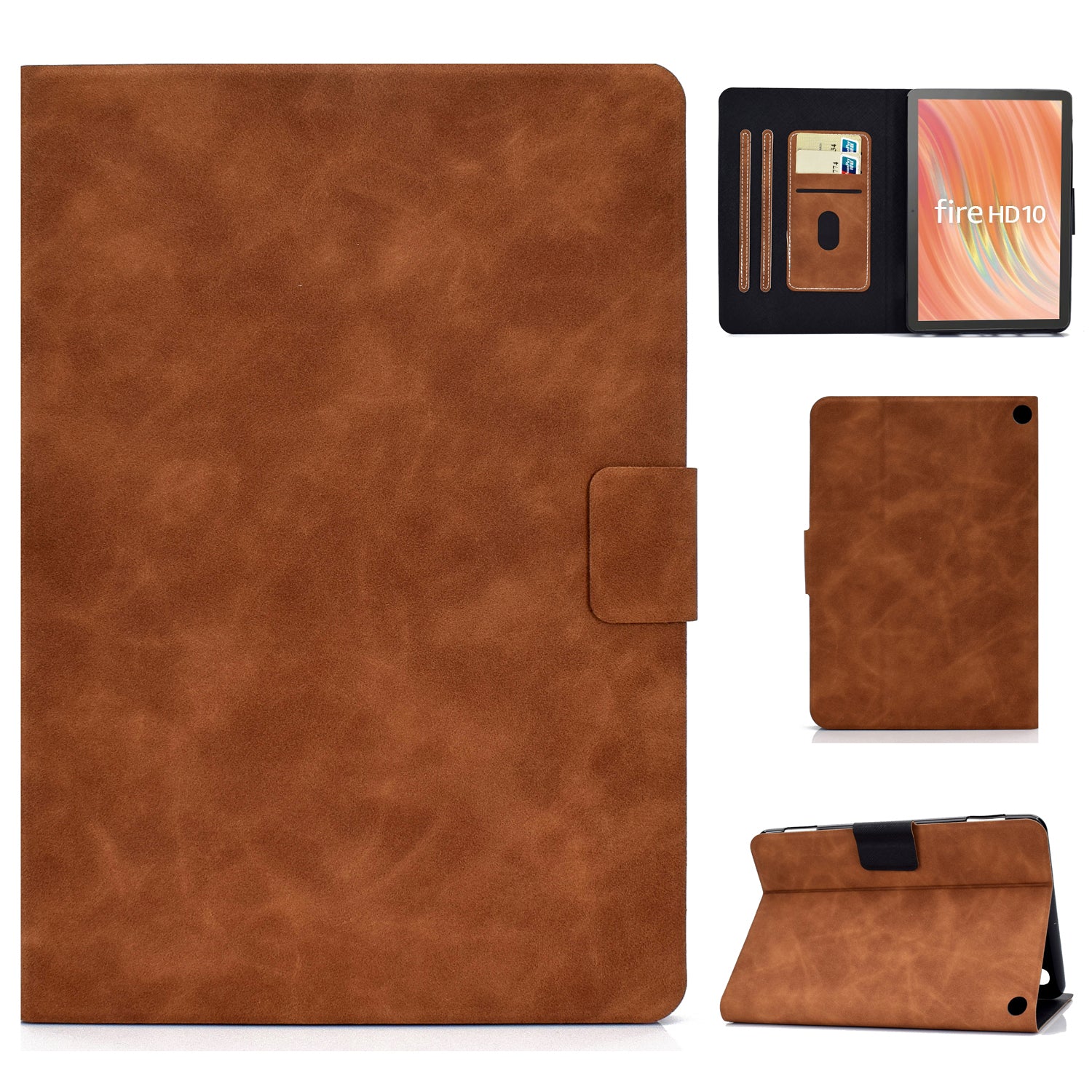 A5 For Amazon Fire HD 10 (2023) Case Cowhide Texture PU Leather Tablet Cover with Card Slot