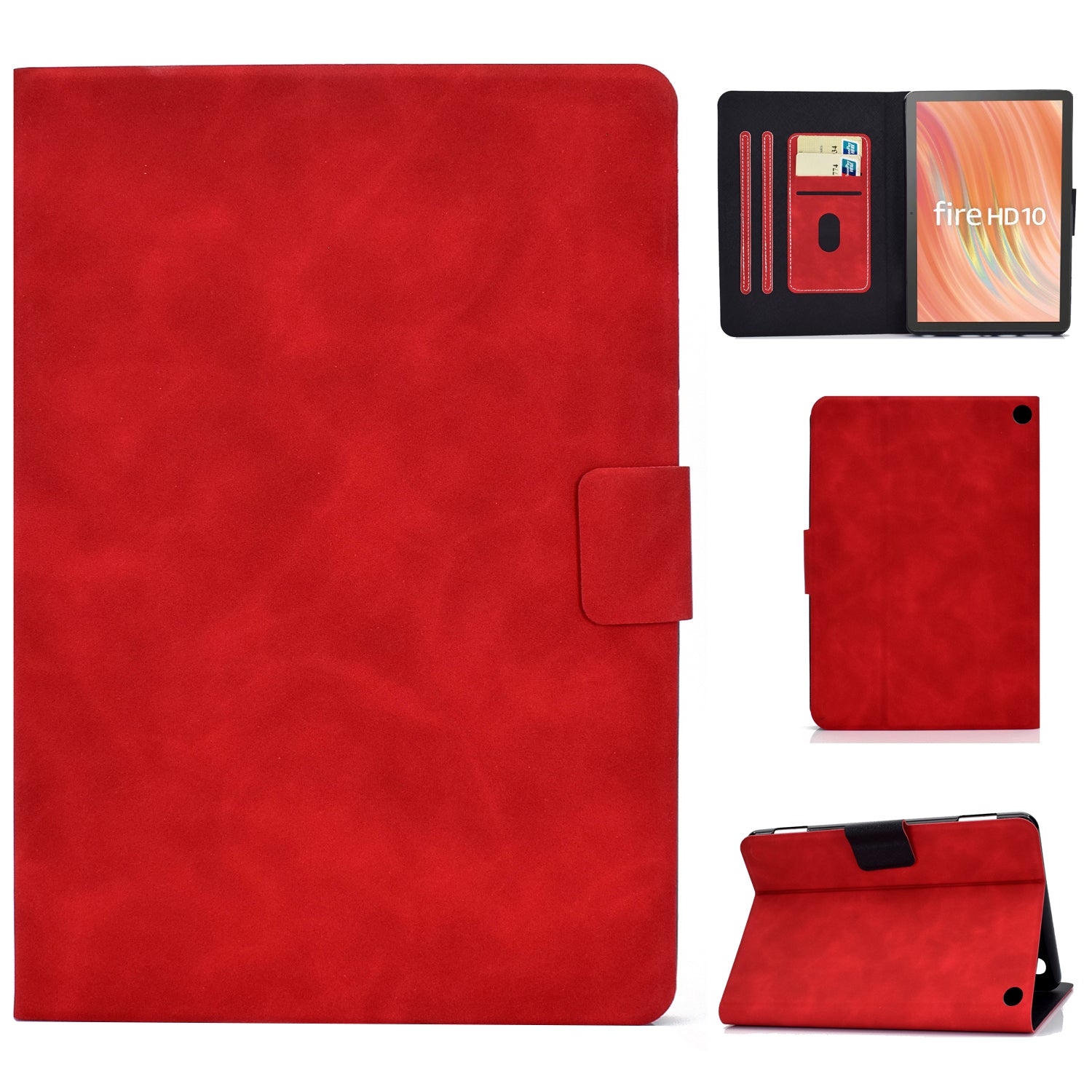 A5 For Amazon Fire HD 10 (2023) Case Cowhide Texture PU Leather Tablet Cover with Card Slot