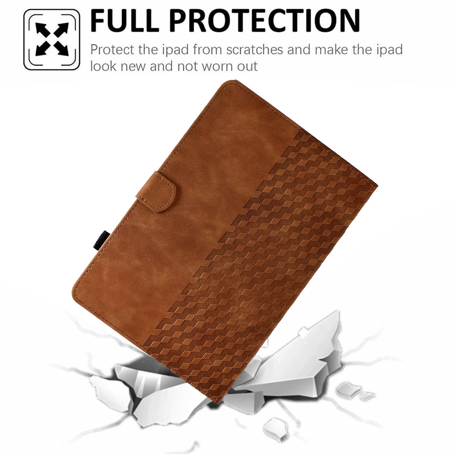 A6 For Amazon Fire HD 10 (2023) Leather Case Block Pattern Imprinted Card Slots Tablet Cover