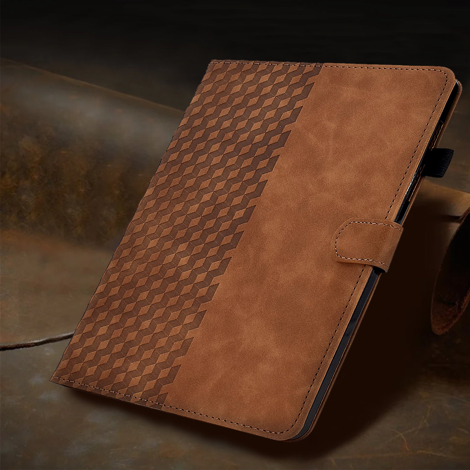 A6 For Amazon Fire HD 10 (2023) Leather Case Block Pattern Imprinted Card Slots Tablet Cover