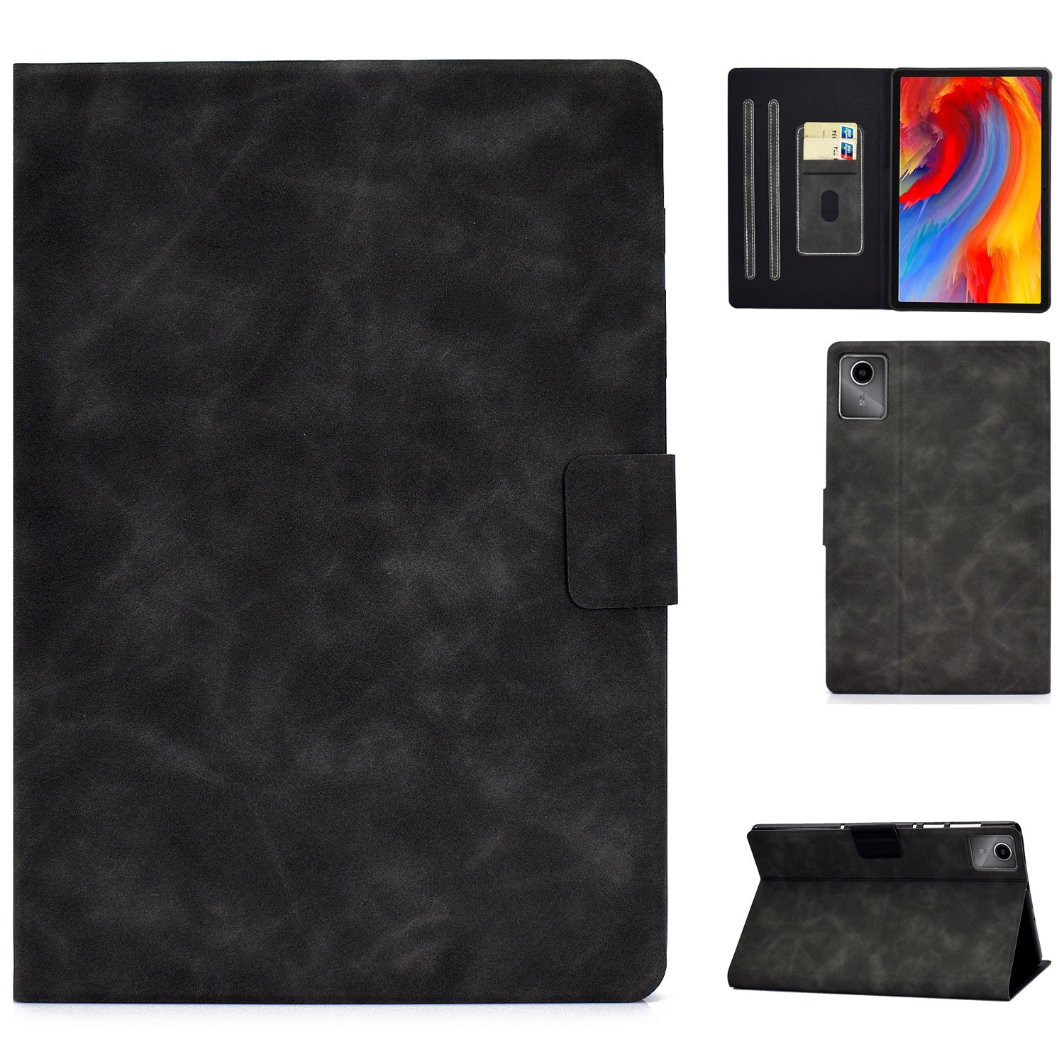 A4 For Lenovo Tab M11 / Xiaoxin Pad 11 2024 Case Card Holder Cowhide Texture Leather Tablet Cover