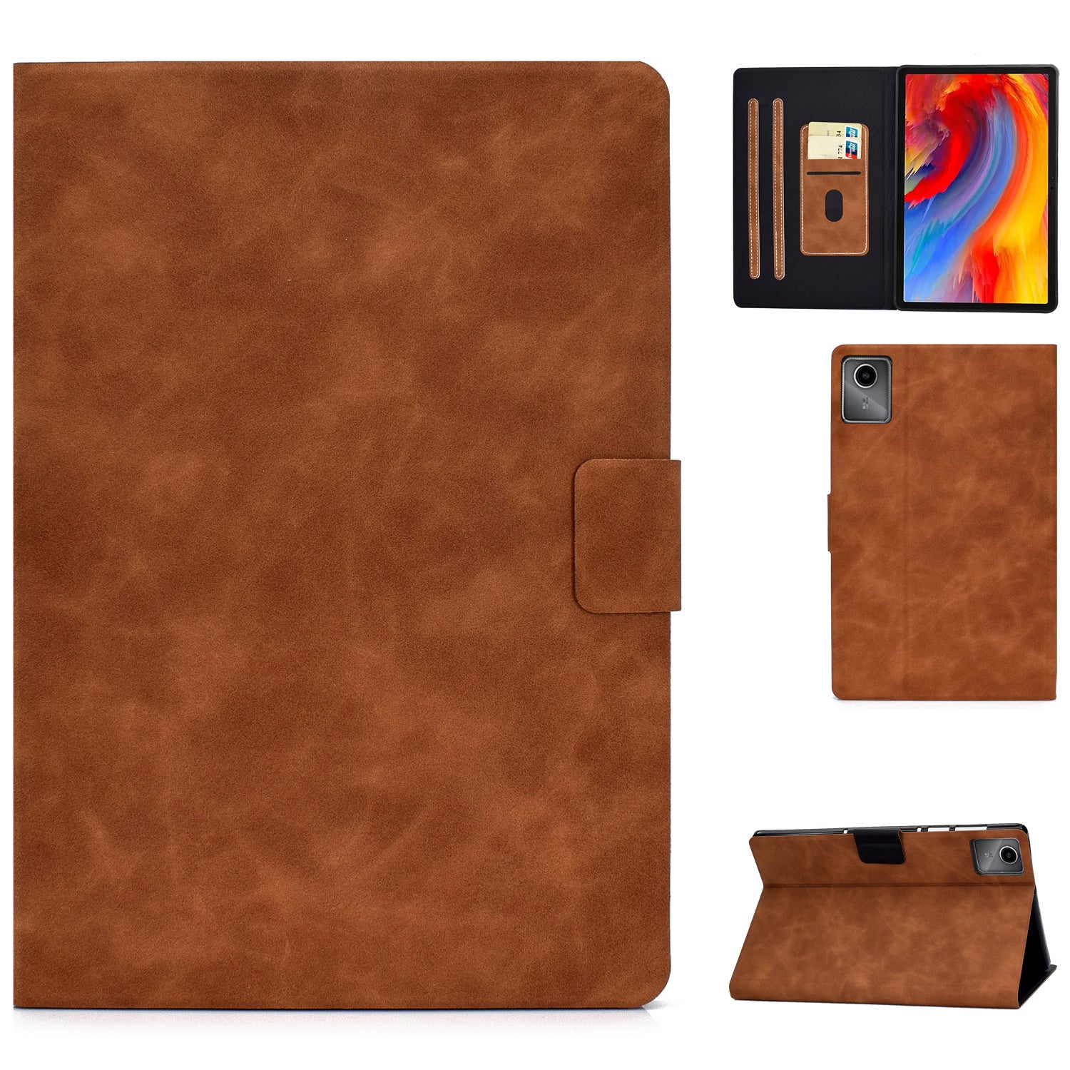 A4 For Lenovo Tab M11 / Xiaoxin Pad 11 2024 Case Card Holder Cowhide Texture Leather Tablet Cover