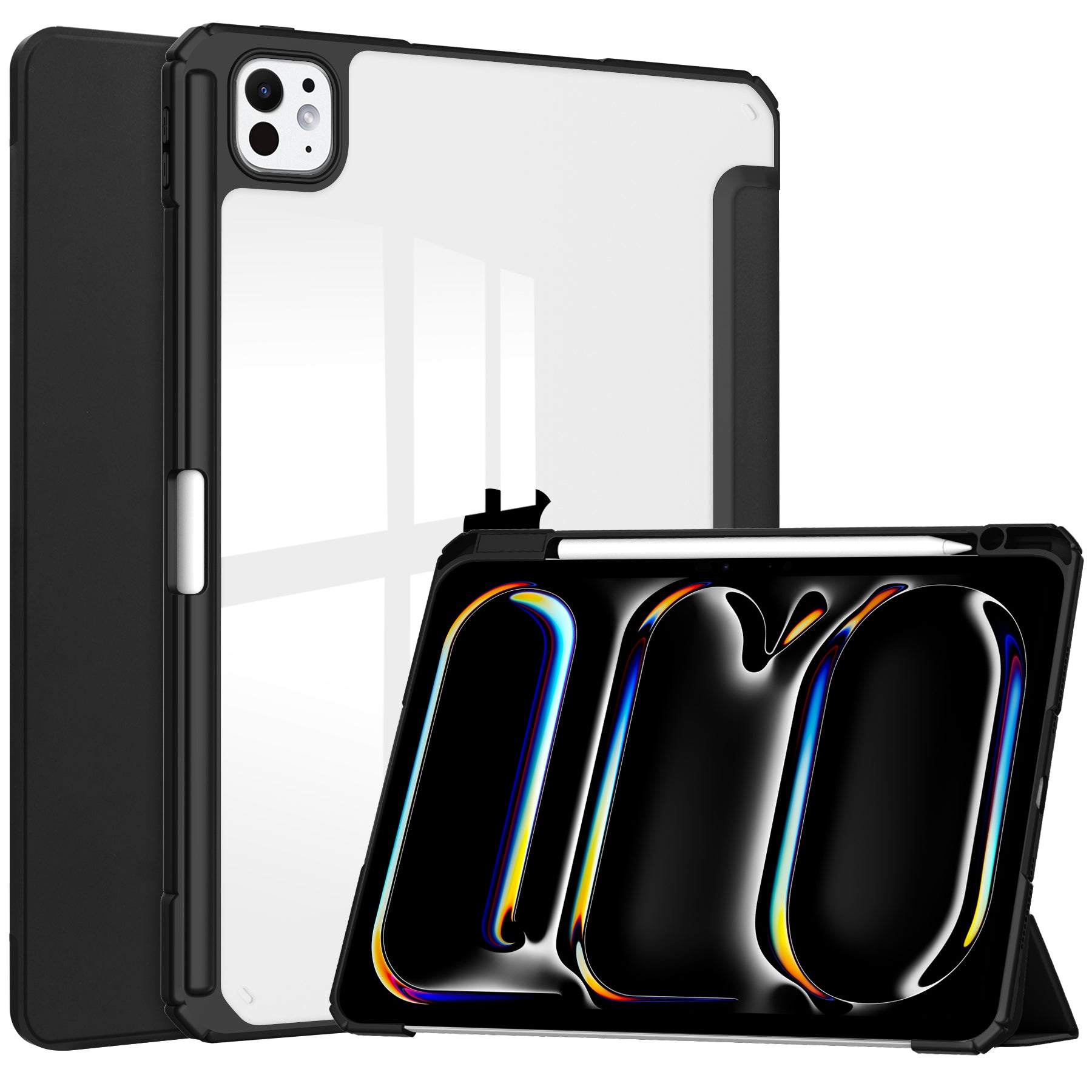 For iPad Pro 11 (2024) Case PU Leather+TPU+Acrylic Clear Tablet Cover with Pen Slot