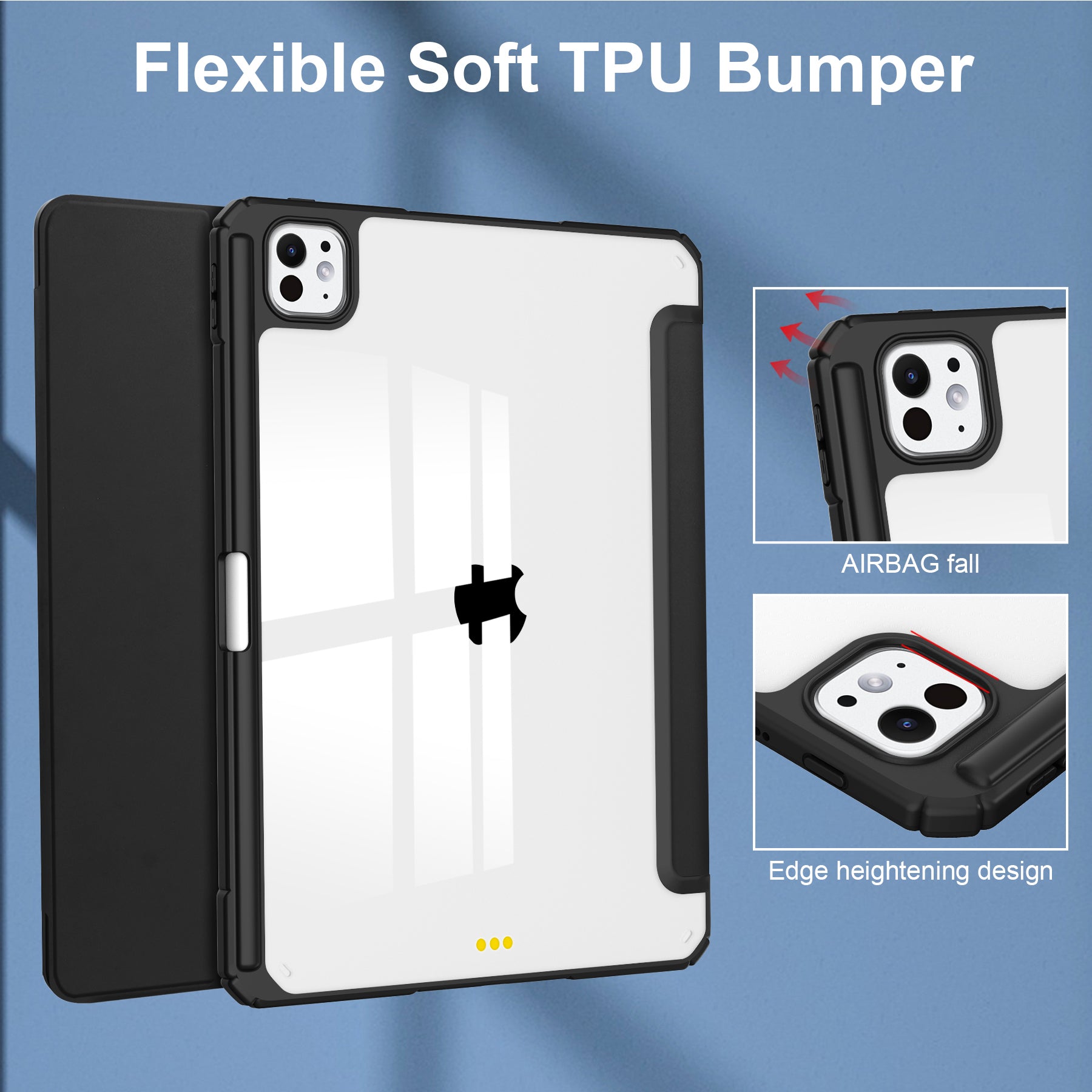 For iPad Pro 11 (2024) Case PU Leather+TPU+Acrylic Clear Tablet Cover with Pen Slot