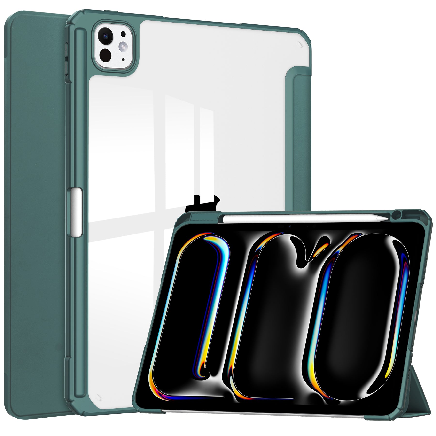 For iPad Pro 11 (2024) Case PU Leather+TPU+Acrylic Clear Tablet Cover with Pen Slot