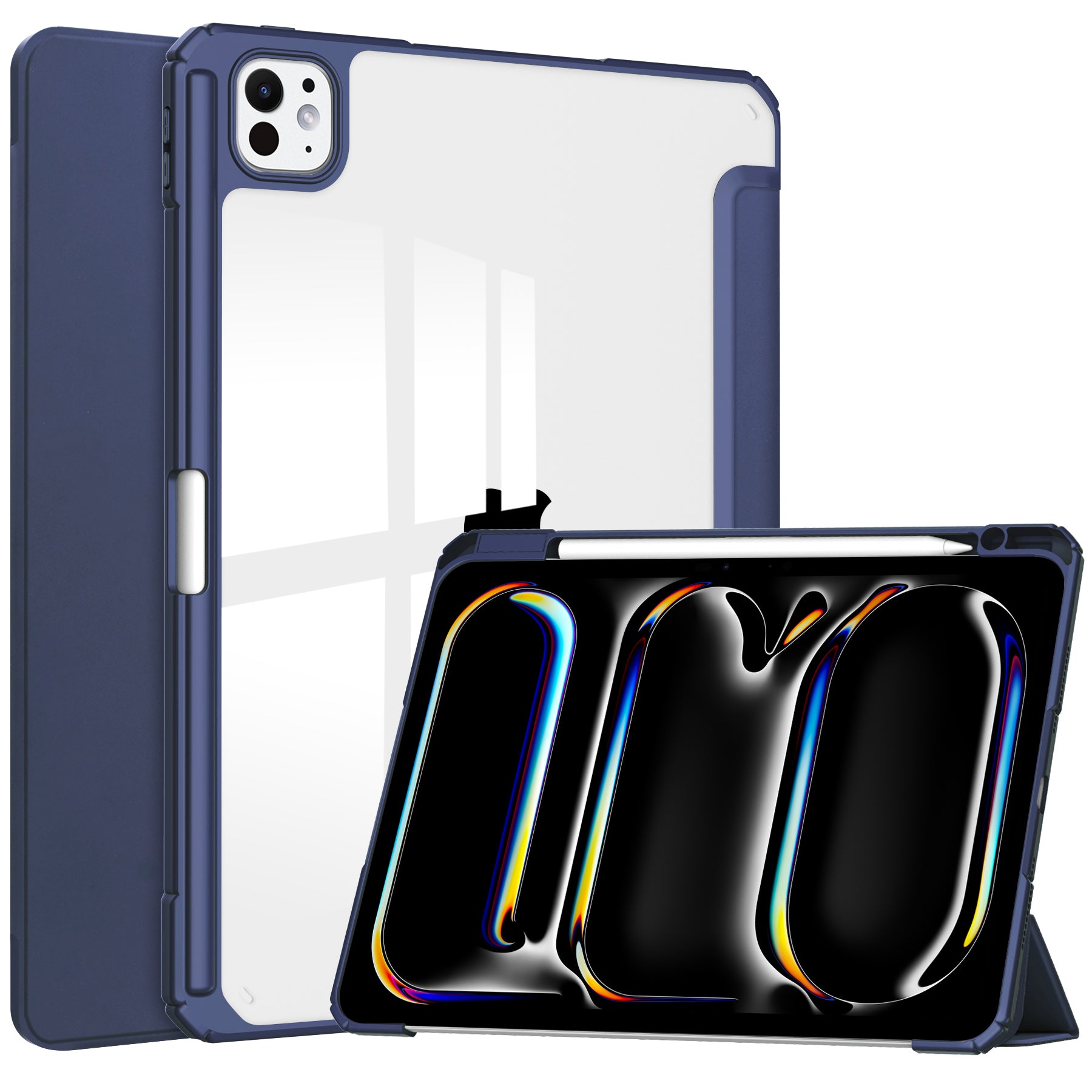 For iPad Pro 11 (2024) Case PU Leather+TPU+Acrylic Clear Tablet Cover with Pen Slot