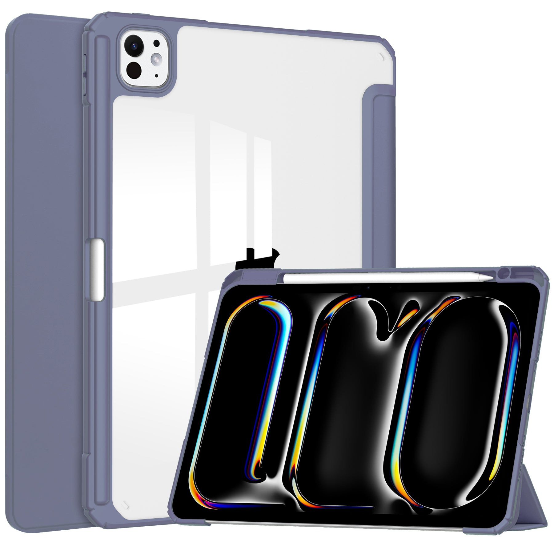 For iPad Pro 11 (2024) Case PU Leather+TPU+Acrylic Clear Tablet Cover with Pen Slot