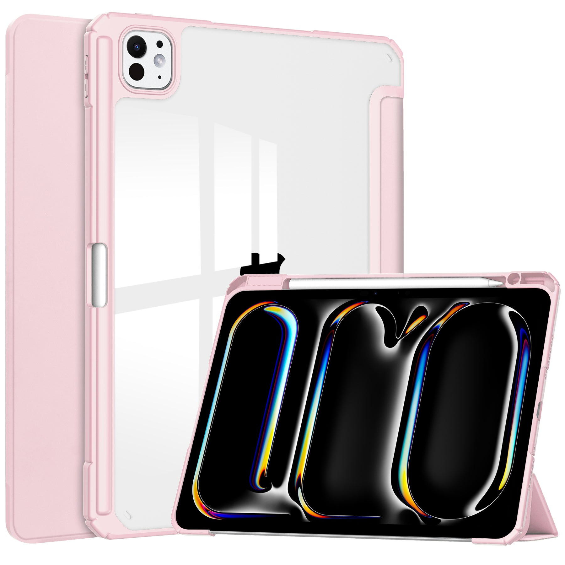 For iPad Pro 11 (2024) Case PU Leather+TPU+Acrylic Clear Tablet Cover with Pen Slot