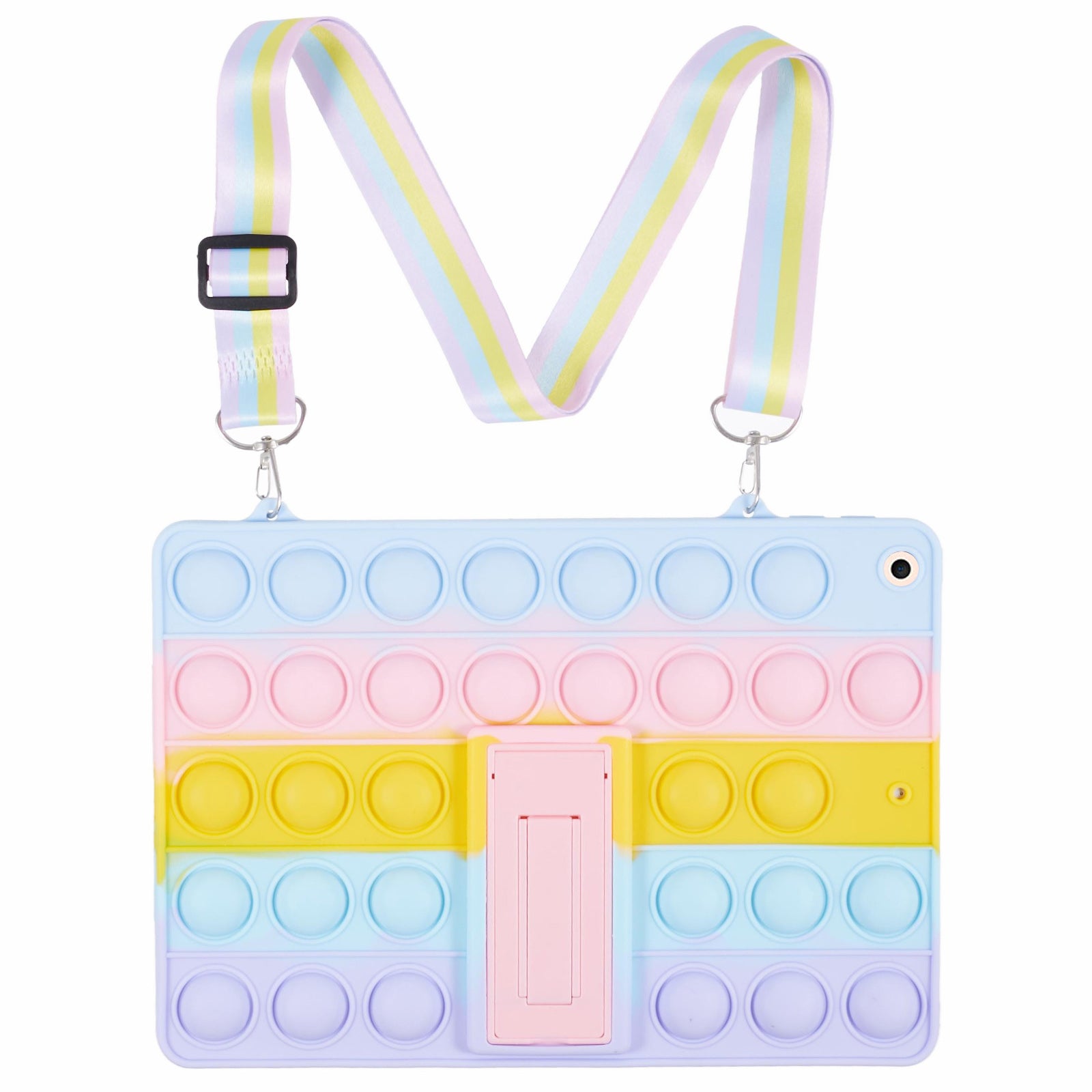 For iPad 10.2 (2021) / (2020) / (2019) Silicone Bubble Anxiety Stress Reliever Toy Tablet Kickstand Cover with Lanyard