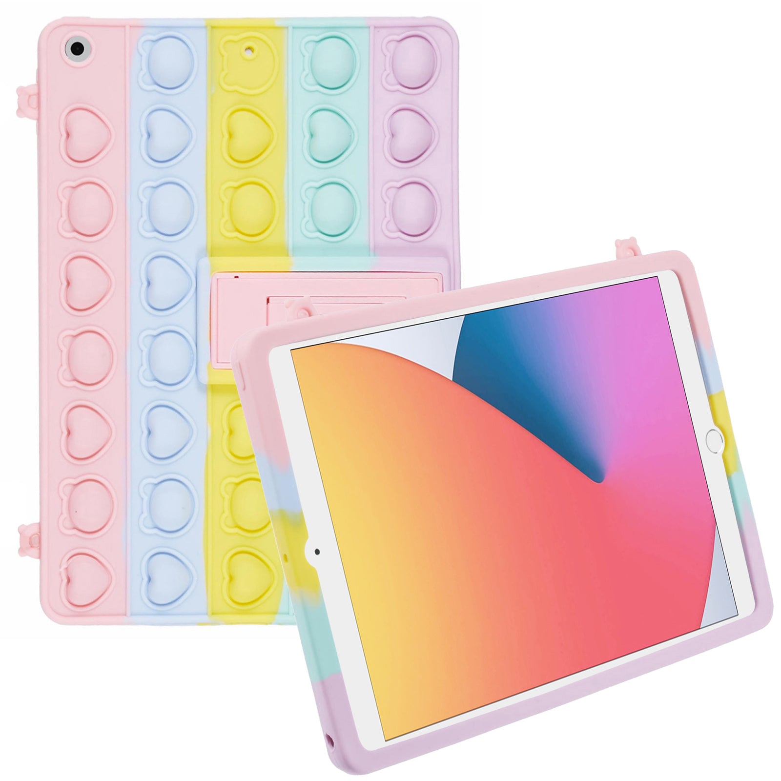 For iPad 10.2 (2021) / (2020) / (2019) Silicone Case Push Bubble Kickstand Tablet Cover