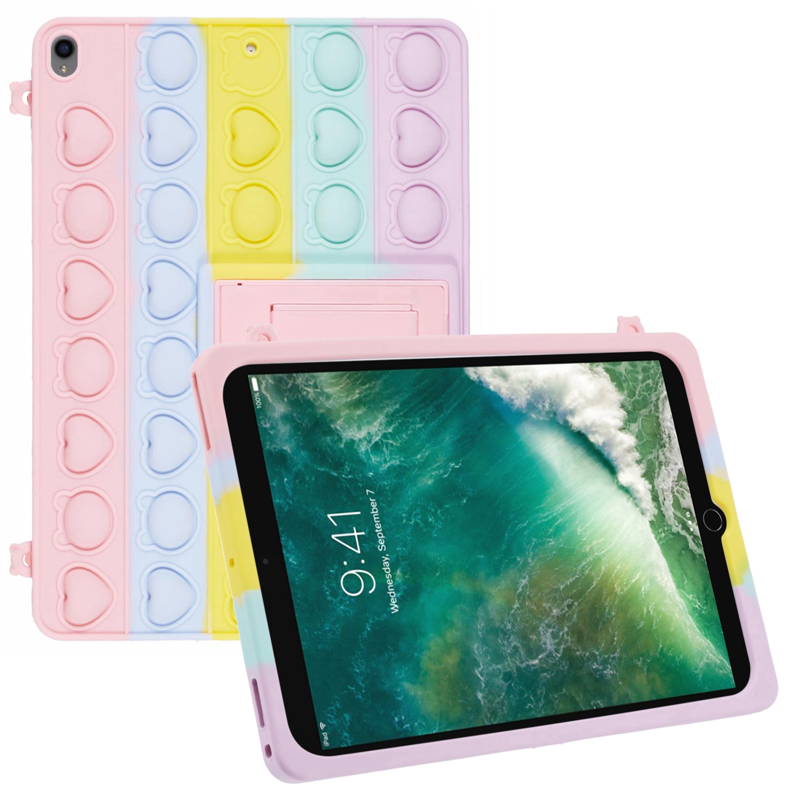 For iPad Air 10.5 inch (2019) / Pro 10.5-inch (2017) Silicone Case Kickstand Pop Push Bubble Fidget Toy