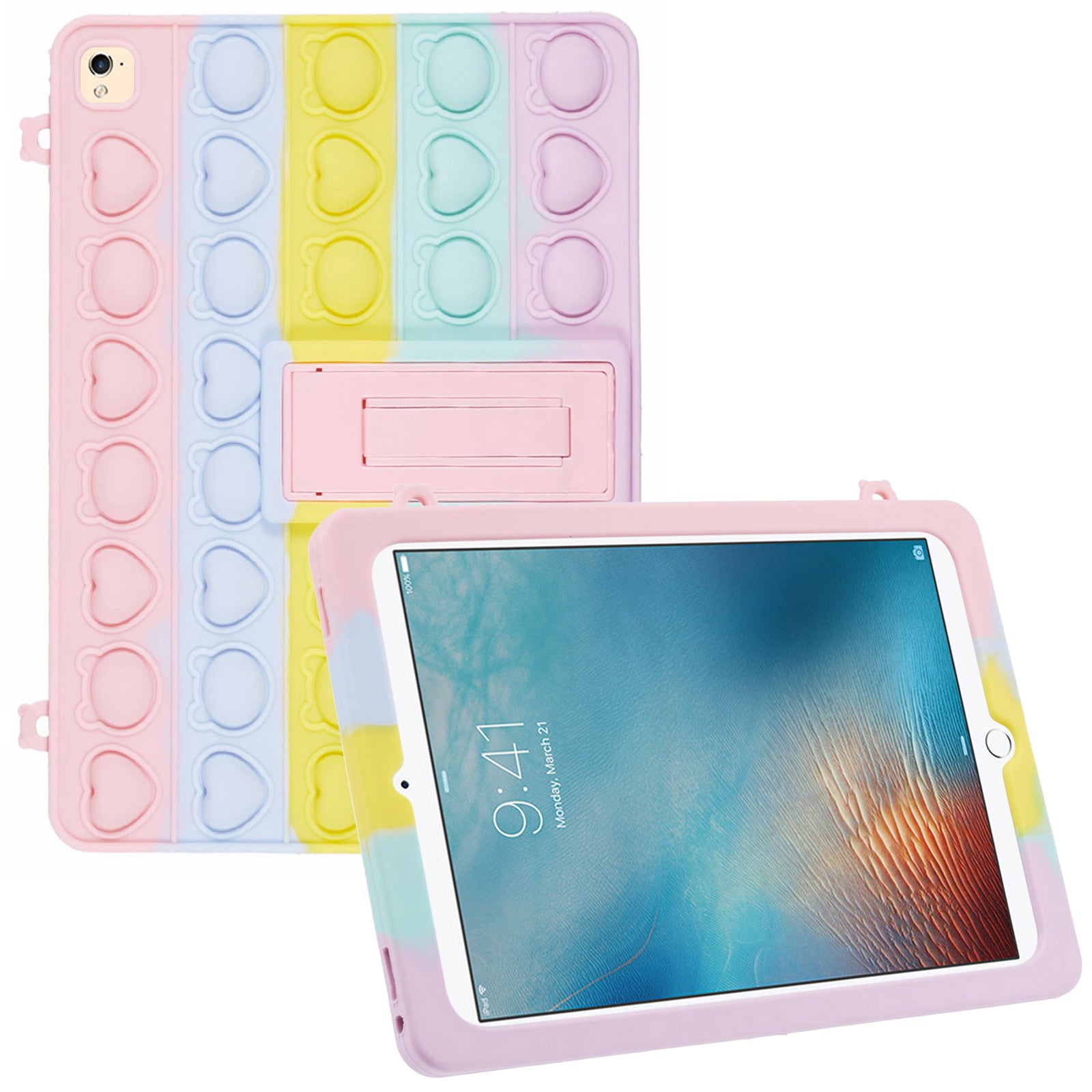 For iPad 9.7-inch (2017) / (2018) / Pro 9.7 inch (2016) Kickstand Case Bubble Fidget Toy Tablet Silicone Cover