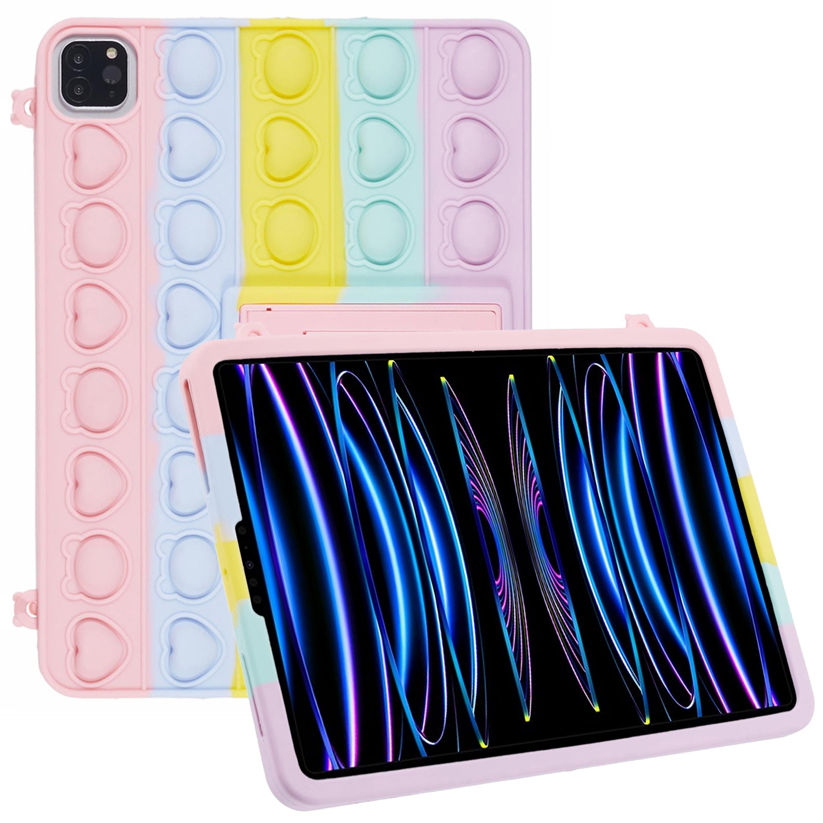 For iPad Air (2020) / (2022) / iPad Pro 11 (2018) / (2020) / (2021) / (2022) Case Pop Push Kickstand Silicone Cover