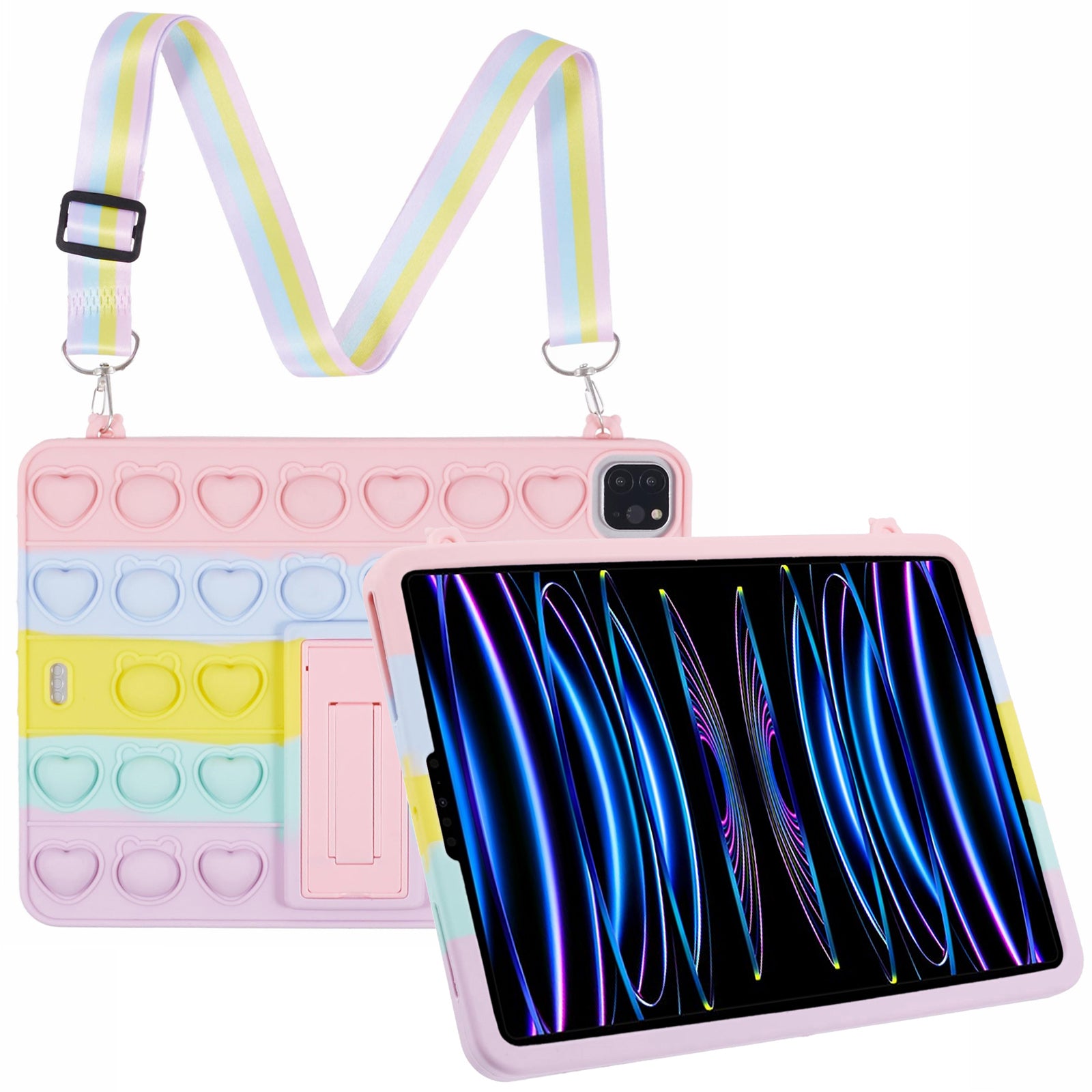 For iPad Air (2020) / (2022) / iPad Pro 11 (2018) / (2020) / (2021) / (2022) Push Pop Silicone Case with Shoulder Strap